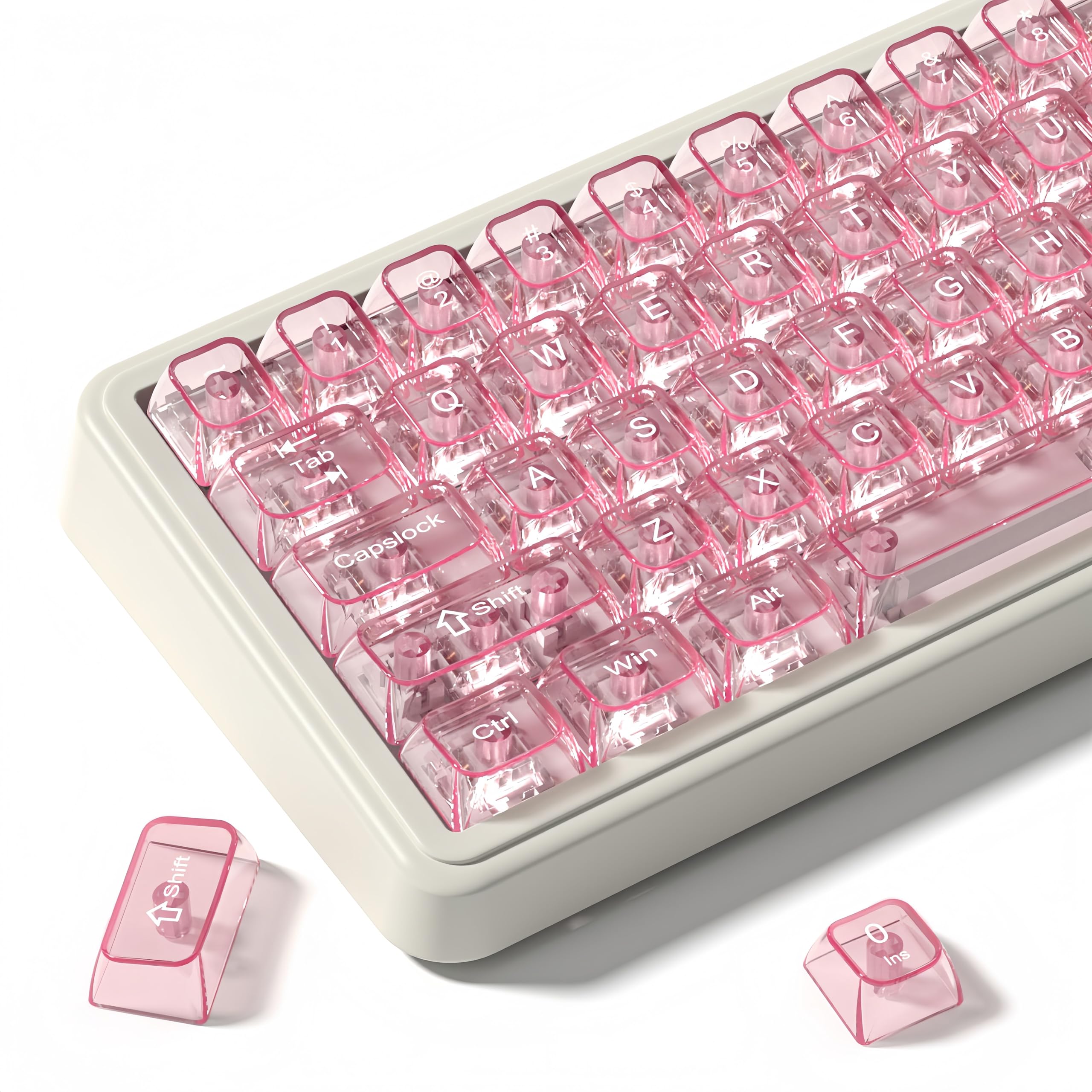 dagaladoo Pink Clear Key Cap,Transparent keycaps 60 75 Percent,Ceramic Jelly keycap Set,Shine Through,PC Material,Cherry Profile Keyboard caps for Mx Switches Mechanical Keyboard(115key,only keycaps)-image-32