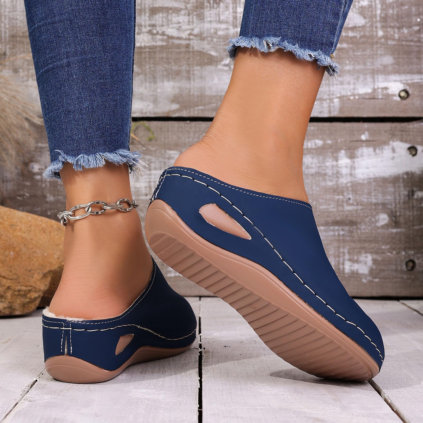 Pantuflas de invierno para interiores y exteriores, acogedoras, con forro sintético, tacón inclinado, suela cómoda y cálida