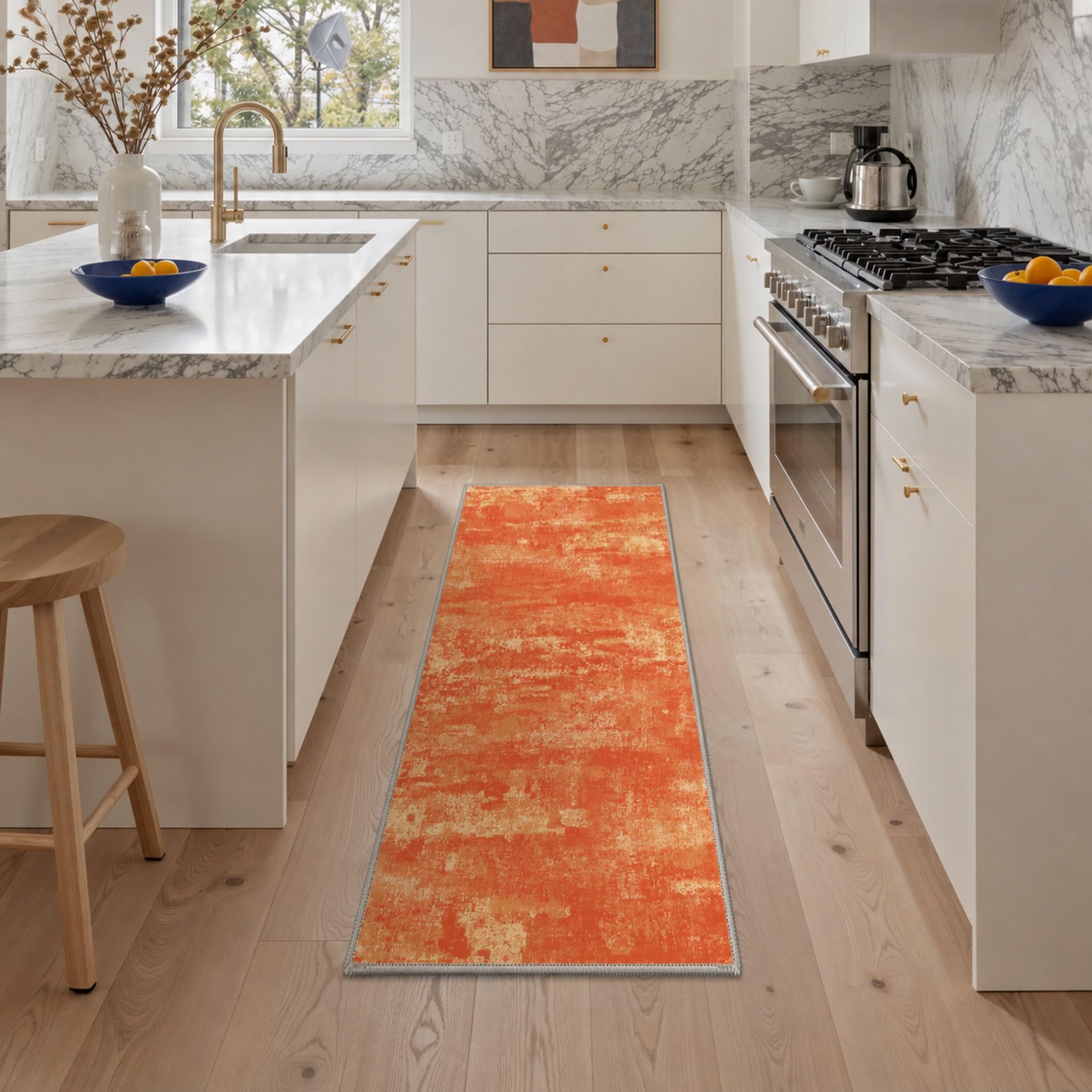 BEIMO 2x6 Orange Abstract Runner Rug, Washable Non-Slip for Hallway