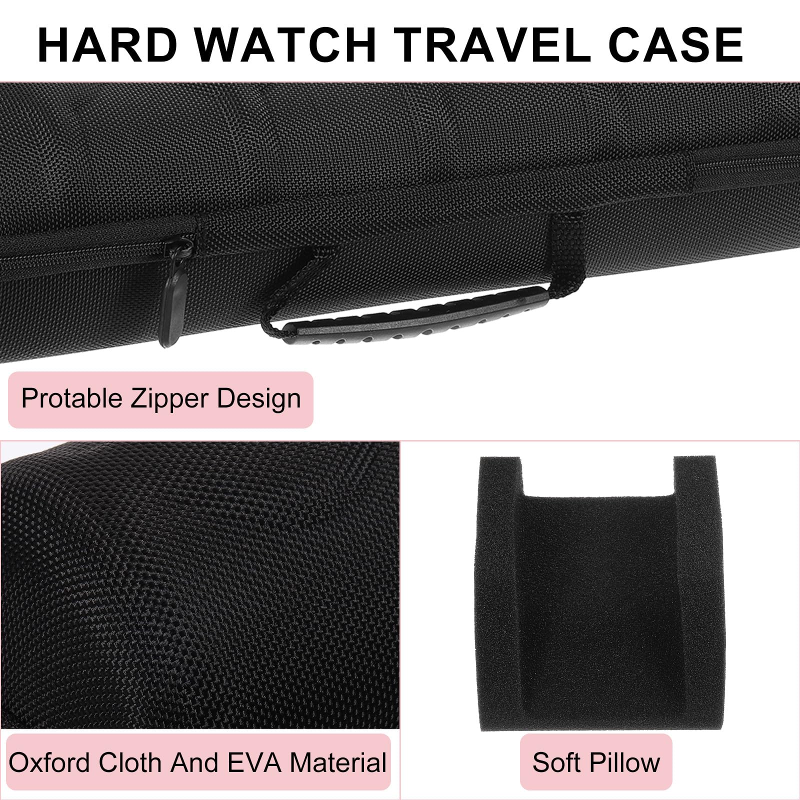 Custodia Rigida da Viaggio per Orologi con 5 Scomparti, Organizer per Orologi da Uomo e da Donna con Morbido Cuscino per la Maggior Parte degli Orologi e smartwatch Fino a 40 mm, Nera.