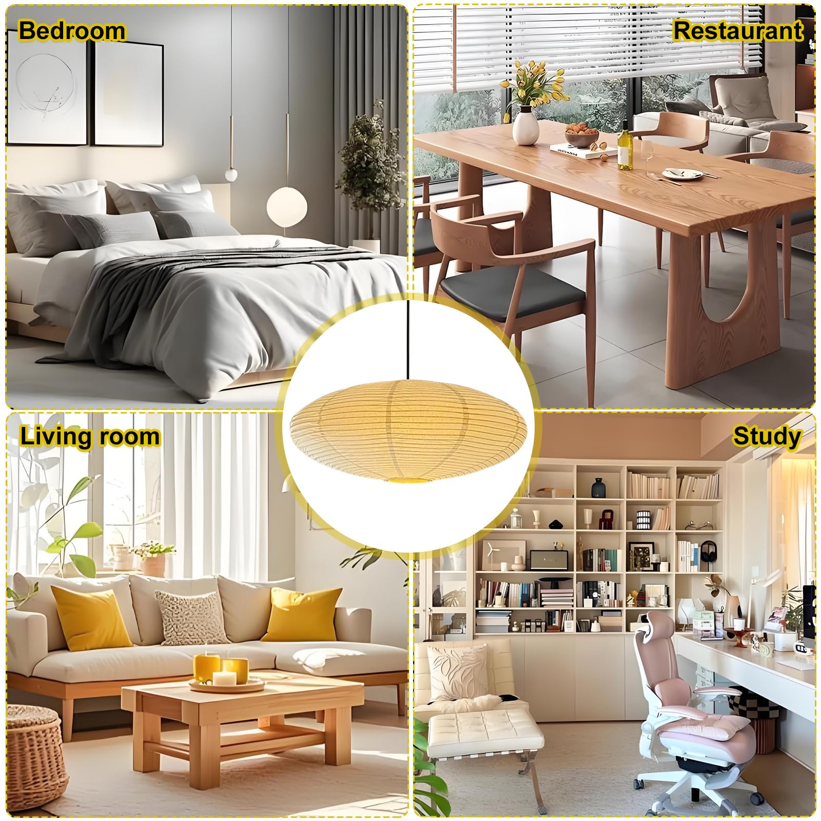 Papier Lampenschirm Oval Weiß 45 cm, Faltbarer Hängelampenschirm aus Reispapier, Weicht das Licht für warmes Ambiente, Geeignet für Wohnzimmer Schlafzimmer Esszimmer