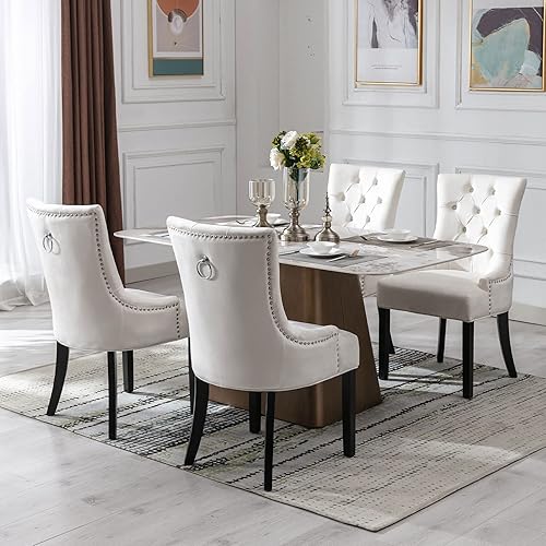 Miniatura 5 de Juego de 4 sillas de comedor modernas de mediados de siglo, sillas decorativas de terciopelo, sillas Parsons tapizadas, sillas laterales para