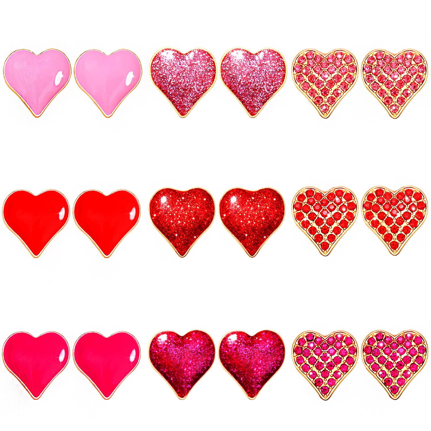 Valentine's Day Sweet Love Rhinestone Heart Ear Studs - Enamel Heart Earrings for Women - Wedding, Birthday Party Jewelry