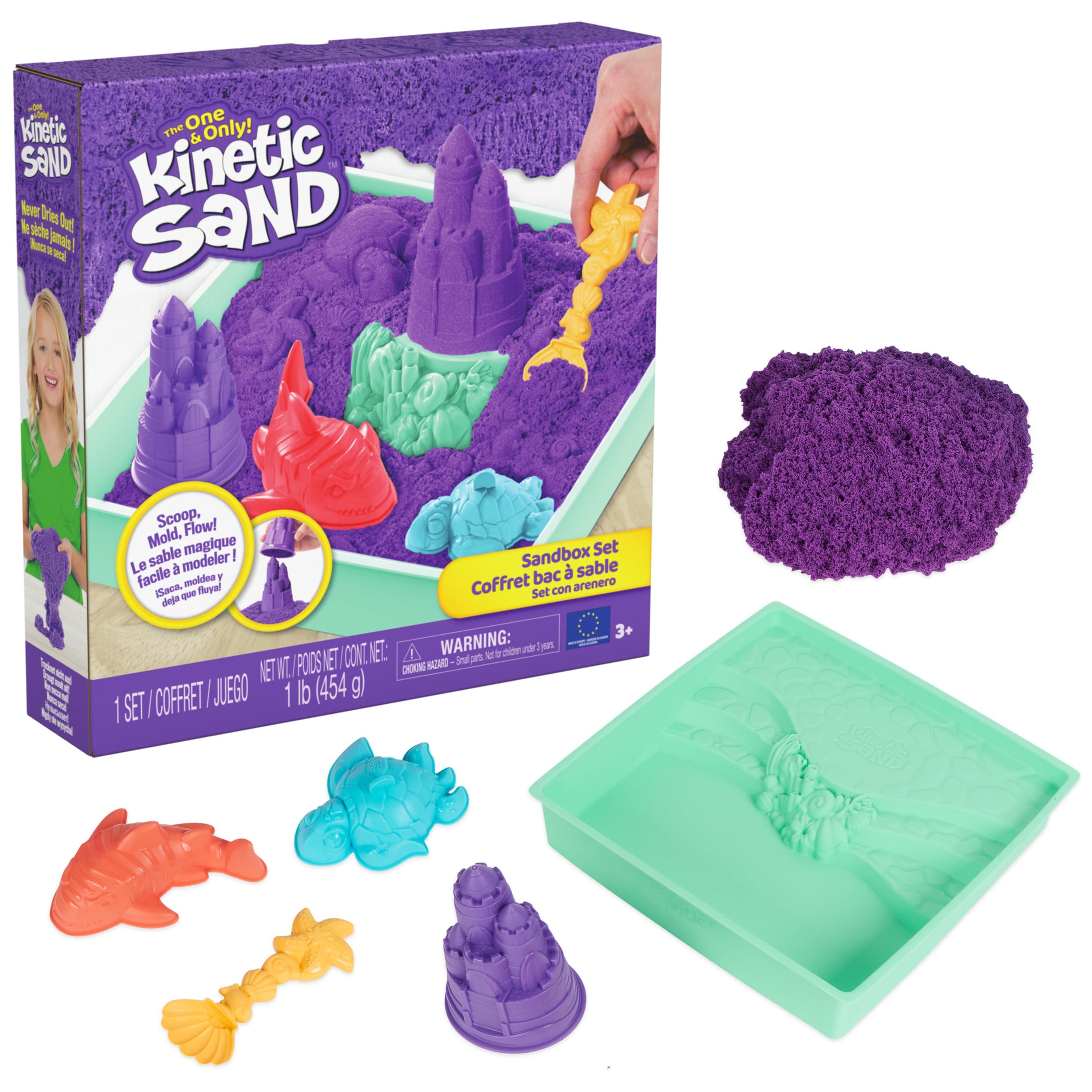 Kinetic Sand - Zestaw piaskownica. Fioletowy piasek do zabawy
