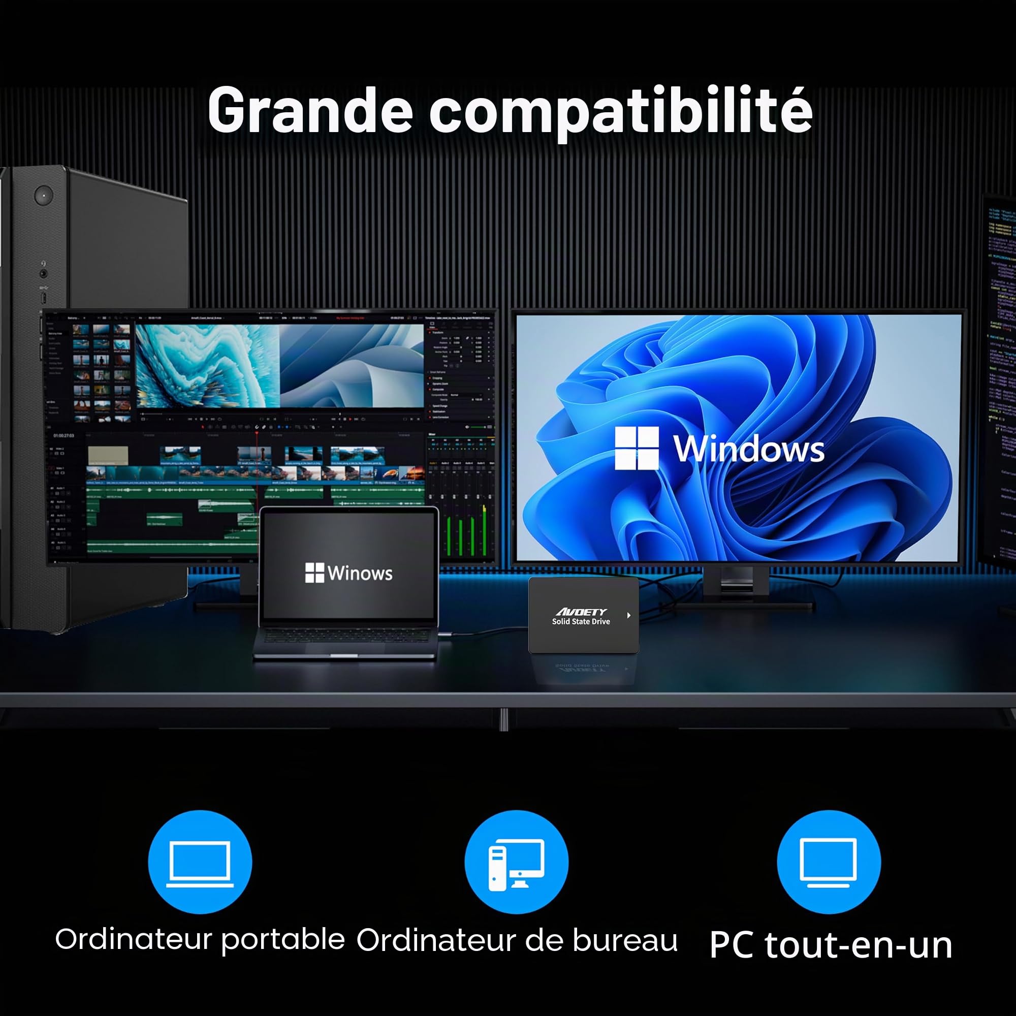 SSD Interne 512 Go SATA III 2,5" Vitesse de Lecture jusqu'à 550 Mo/s