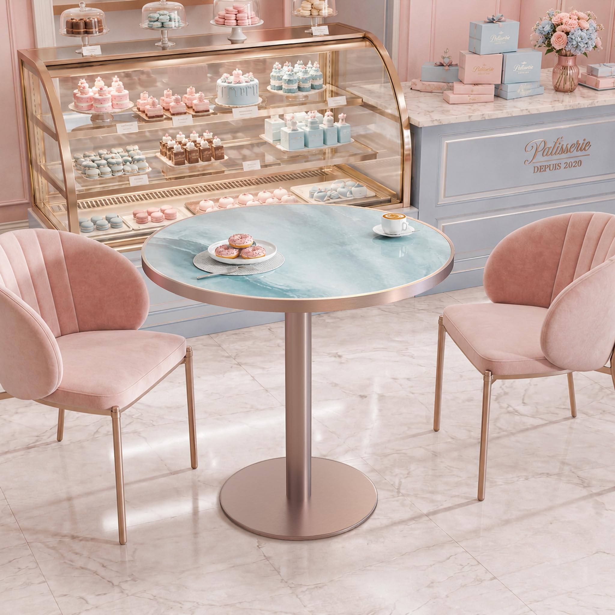 31.5'' Tulip Table, Round Dining Table with Glossy Sintered Stone Tabletop
