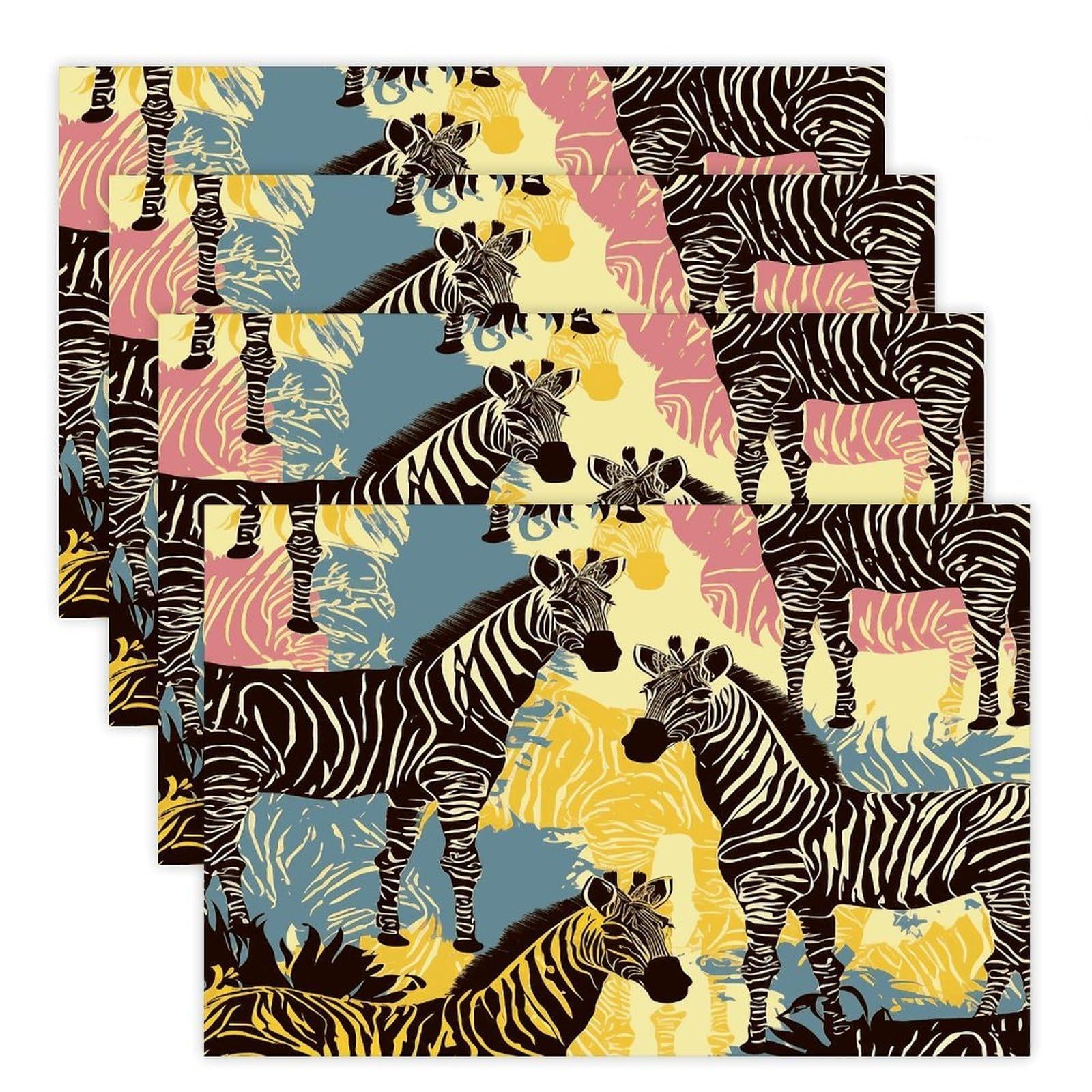 Giraffe and Zebra Placemats Heat-Resistant Washable Place Mats Anti Slip Dining Table Place Mats Wipeable Dining Table Mats Kitchen Decoration Placemats 17.7’’×11.8’’