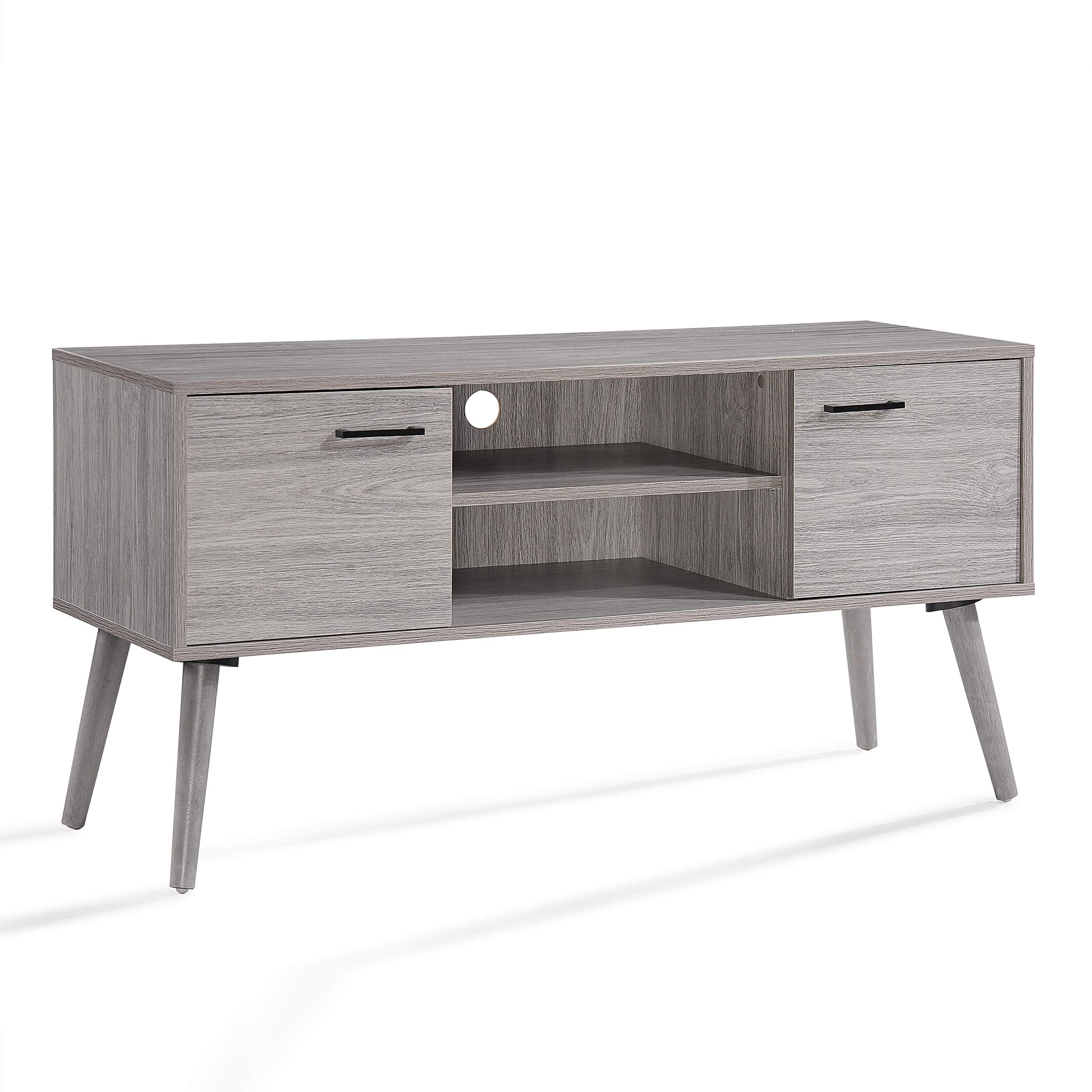 GDFStudio Amal Mid Century Modern TV Stand -Console Table -Entertainment Center - Scandinavian, Danish, Minimalist Design -Perfect for Apartment, Living Room, or Den - Finished Fiberboard in Grey Oak