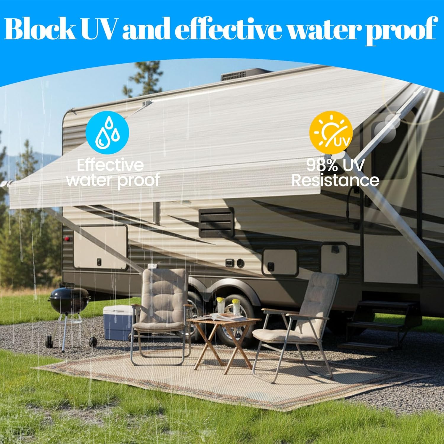 15FT RV Awning Fabric Replacement (Fabric 14'2"),Stripe Grey-Heavy Duty 18.5oz Vinyl Camper Canopy,Compatible with Major RV Awning Brands - Waterproof Travel Trailer Sunshade