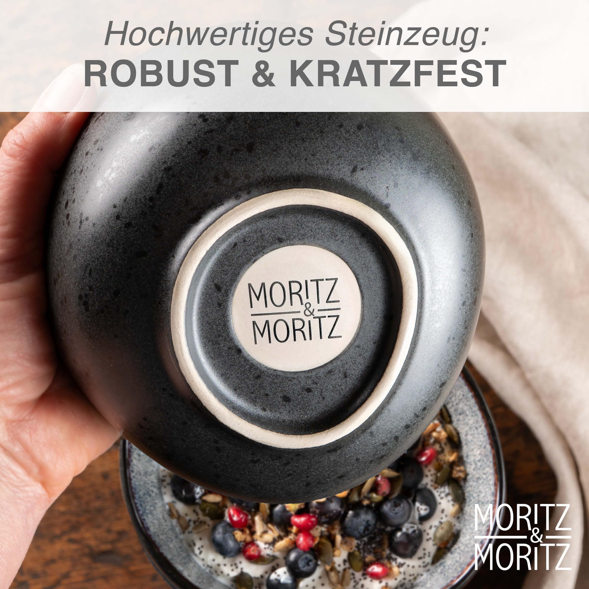 Moritz & Moritz ORGANIC Müslischalen Set 6-teilig Blau, Steingut Bowls im modernen Design, ca. 500 ml Füllmenge, einzigartiger Farbverlauf, robust und spülmaschinengeeignet