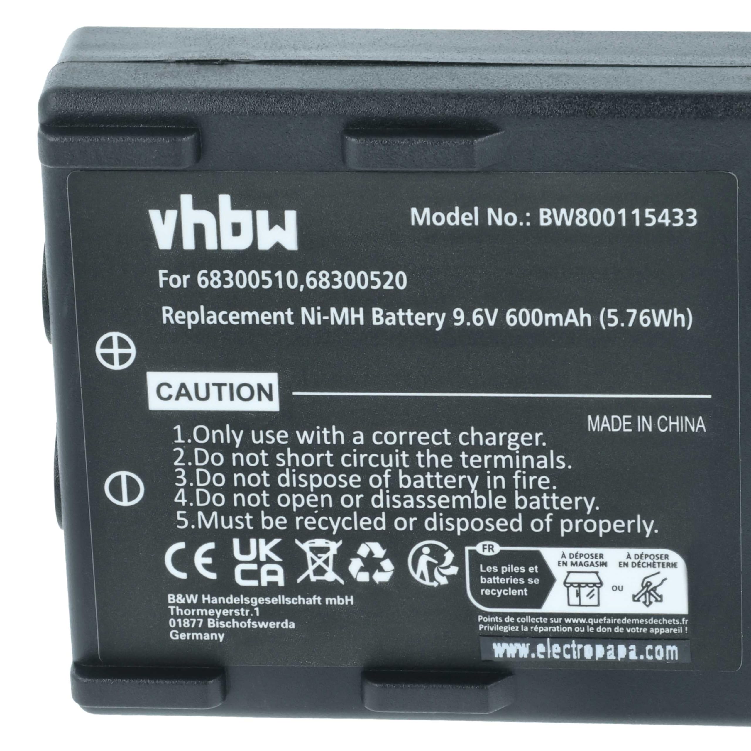 vhbw 2 x akumulator zamienny do Hetronic 68300530, HT-02, KH68300520.A, HE520 do przemysłowego pilota zdalnego sterowania (600 mAh, 9,6 V, NiMH) - czarny