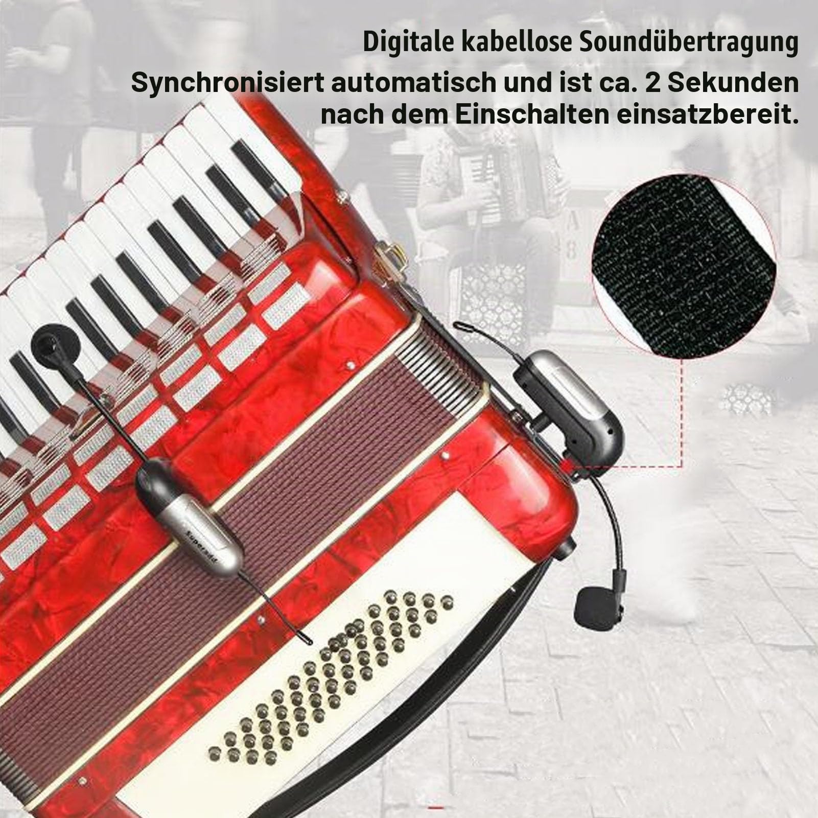 Dpofirs Akkordeon-Mikrofon | HD-Sound mit 360°-Tonabnehmer & unterdrückung, 30 m Reichweite, 6-Stunden- für Bühnen- und Live-Auftritte