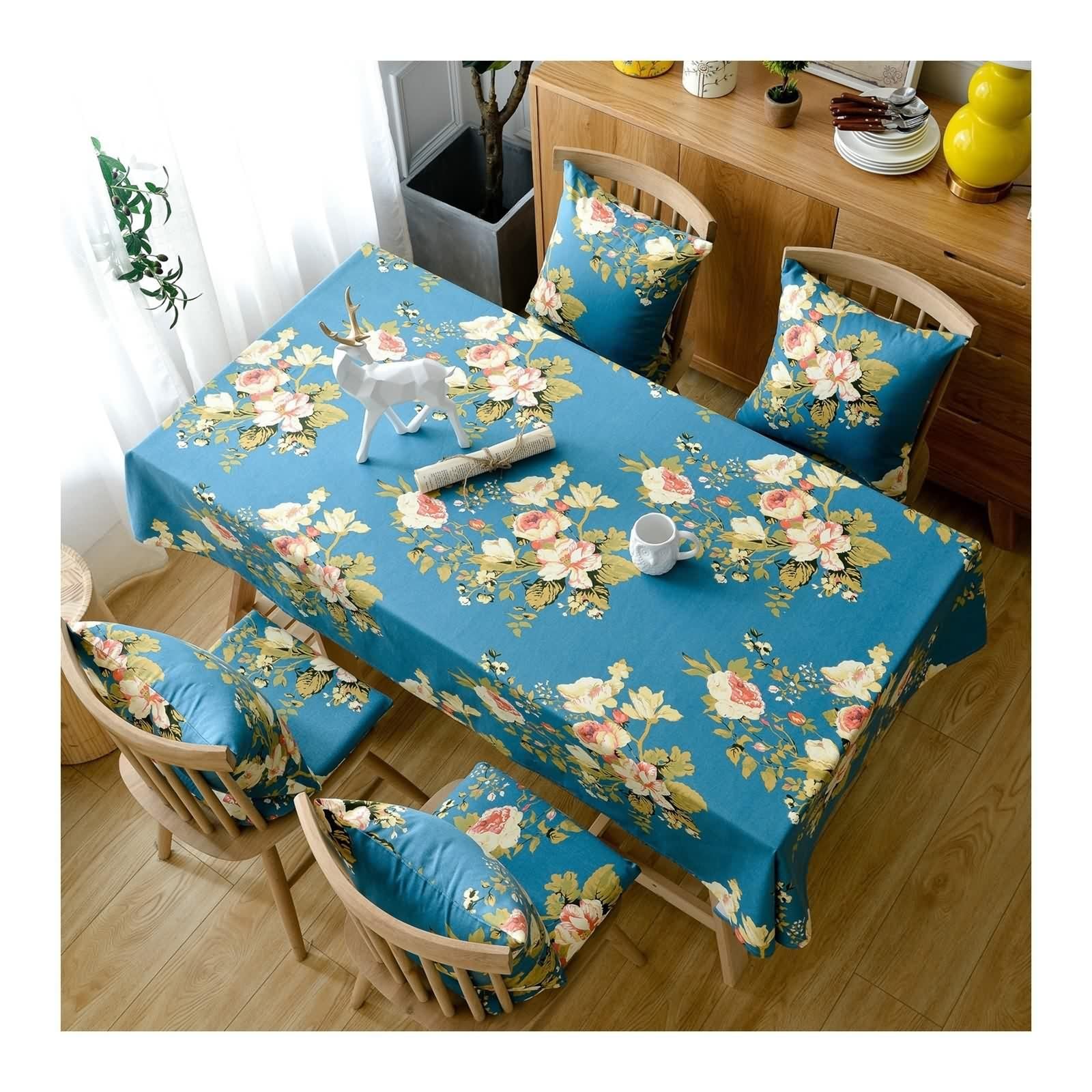 Tovaglia Cotone Fiori, Tovaglia Cucina Moderna Blu Tovaglia Tavolo 90X135CM per Compleanno Festa Matrimonio