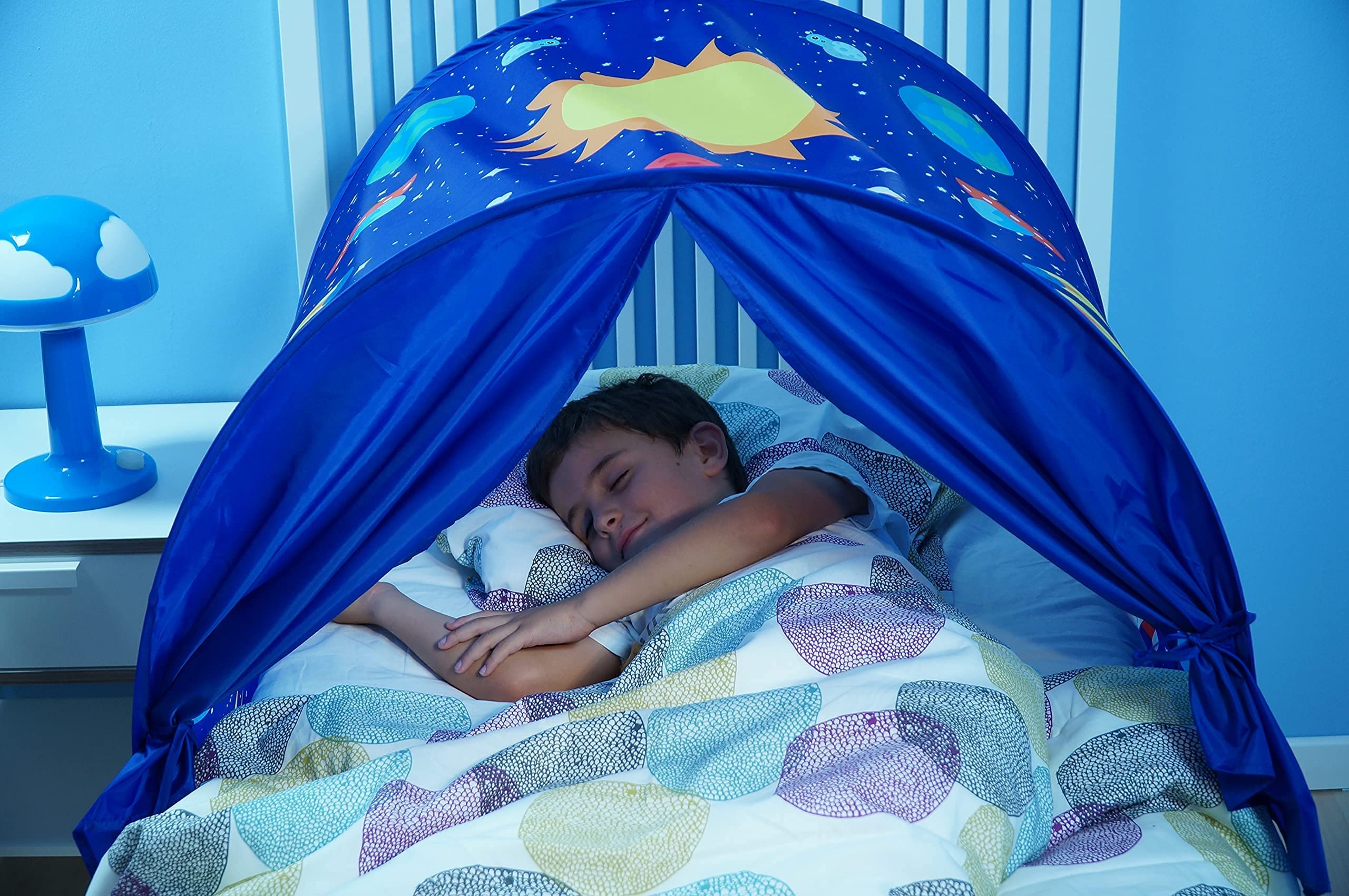 Sleepfun Namiot do łóżka (1 szt.), pop-up z lampką do czytania i torbą przechowującą 70x200 cm, pokój dziecięcy, przygoda