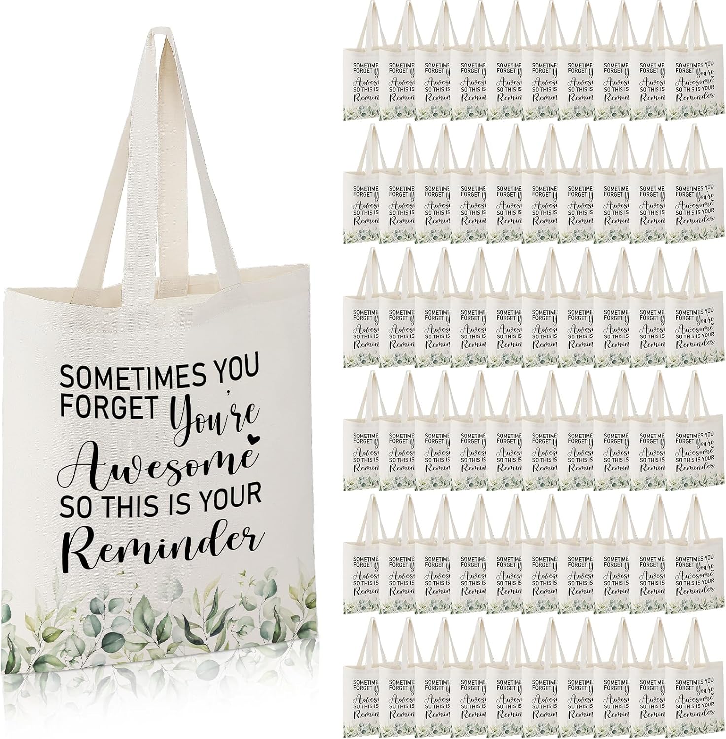 Roowest 60 Pcs Graduation Totes Bulk Canvas Tote Bags with Inspirational Quote Reusable Cotton Bags for High School College(Sometimes)
