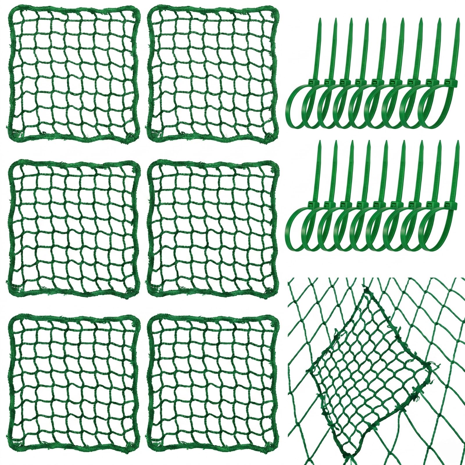 GliCraft 6 Pcs Universal Sports Net Repair Kits with 100 Pcs Zip Ties Golf Goal Nylon Netting Hole Replacement Patch for Baseball Batting Cages Soccer Football Hockey(8 x 8 Inch,Green) — image 1