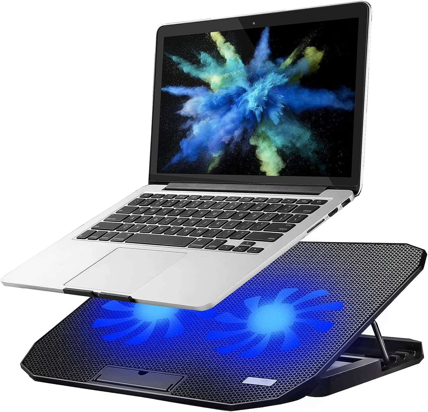 Laptop Cooling Pad with Adjustable Height Two 5.1 Inches Fan 2 USB Ports Suitable for 12""-15.6"" Laptops（Black）, 4 x 7