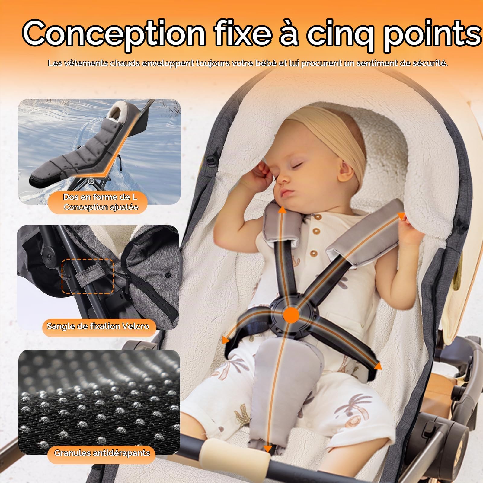 auvstar Chancelière Poussette Universelle, Détachable Chanceliere Bebe Poussettes Chaud,Chanceliere Buggy Hiver Confortable avec Plupart Landau, Epaississement Coupe-vent (Gris)