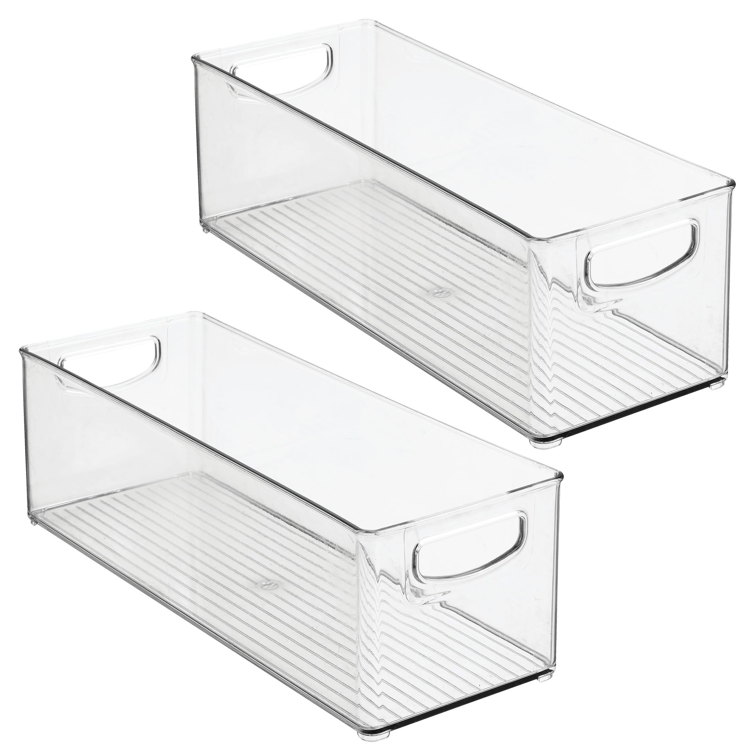InterDesign iDesign - Contenedor apilable de plástico para despensa, con asas para armarios o nevera, juego de 2 unidades, transparente | Para armarios de cocina o nevera, fabricado en Estados Unidos