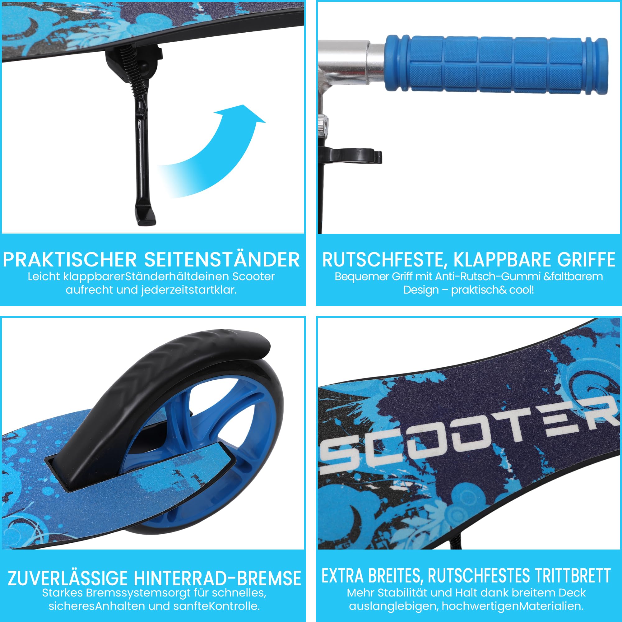 Habib Cityroller Tretroller Kinder ab 6 Jahre, XXL 205mm, klappbar, 100 kg