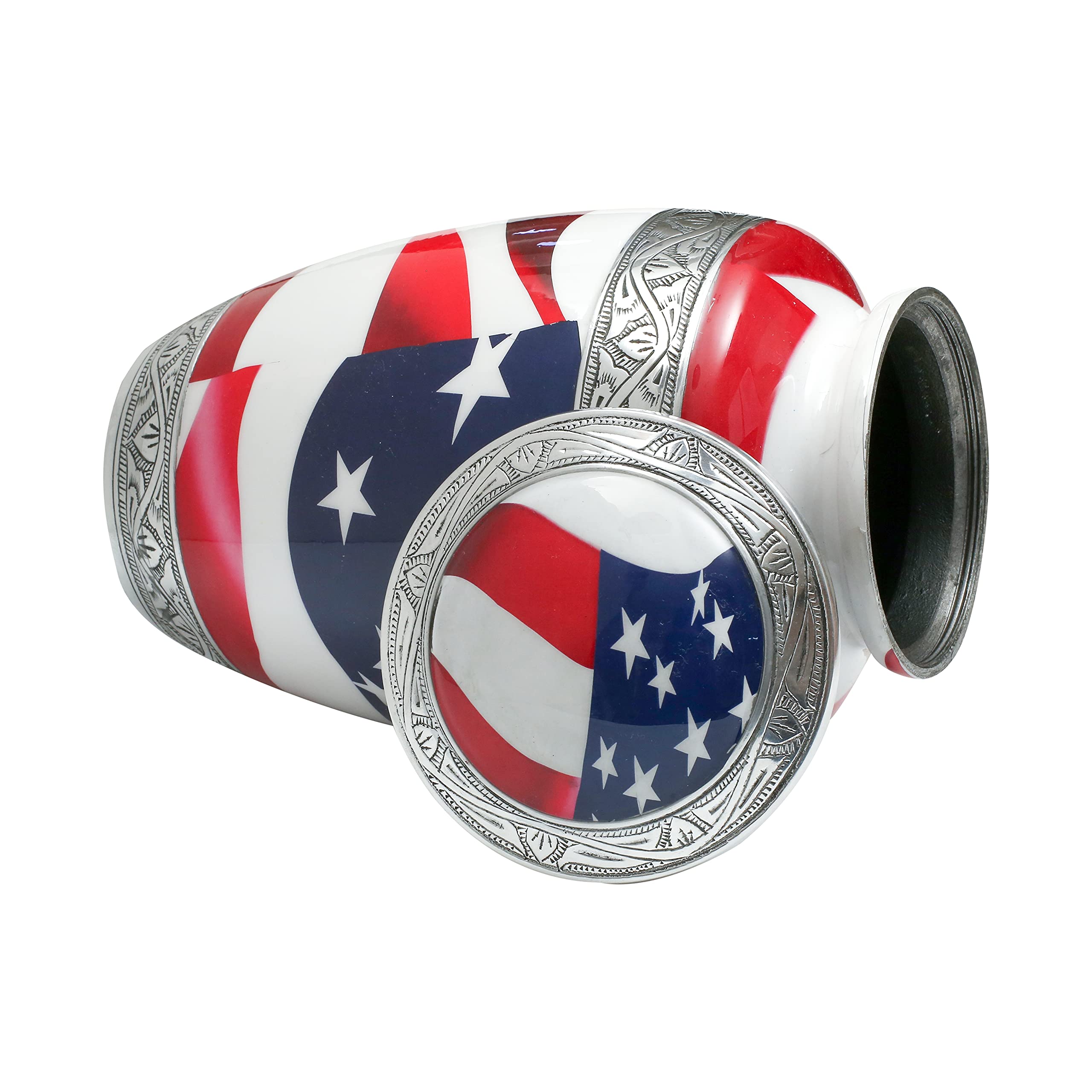 Goroly HomeAmerican Flag Hand Engraved Cremation Urn for Adult Human Ashes, Patriotic Memorial for Veterans, First Responders, Patriots, Millitary Heroes and Loved Ones Remains - 10 Inch