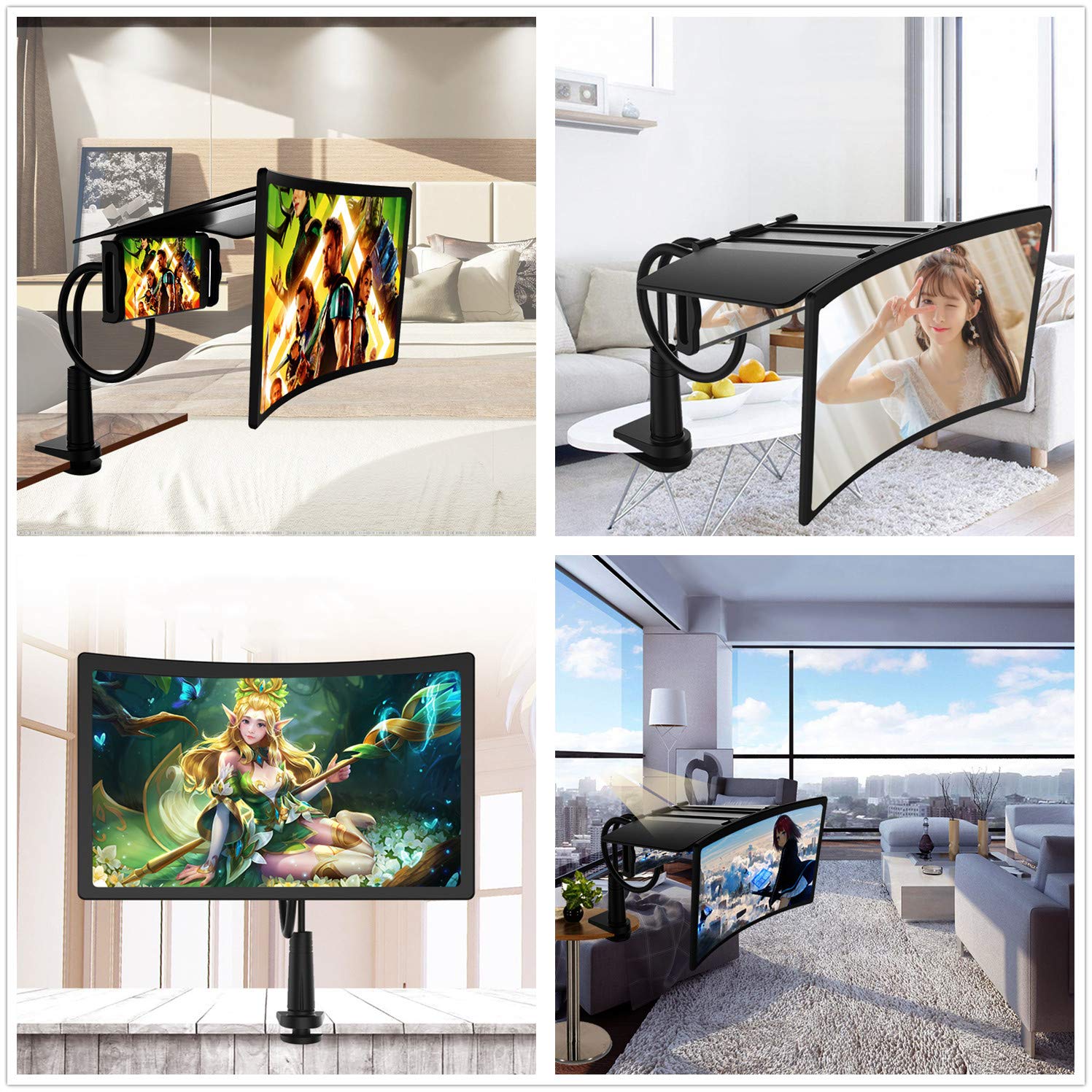 Dafatpig Screen Magnifier for Cell Phone,12'' 3D Curve Screen Magnifier with Gooseneck Phone Stand, HD Anti-Blue Light Screen Magnifier with Adjustable Clamp Lazy Phone Stand for Smartphone Phone