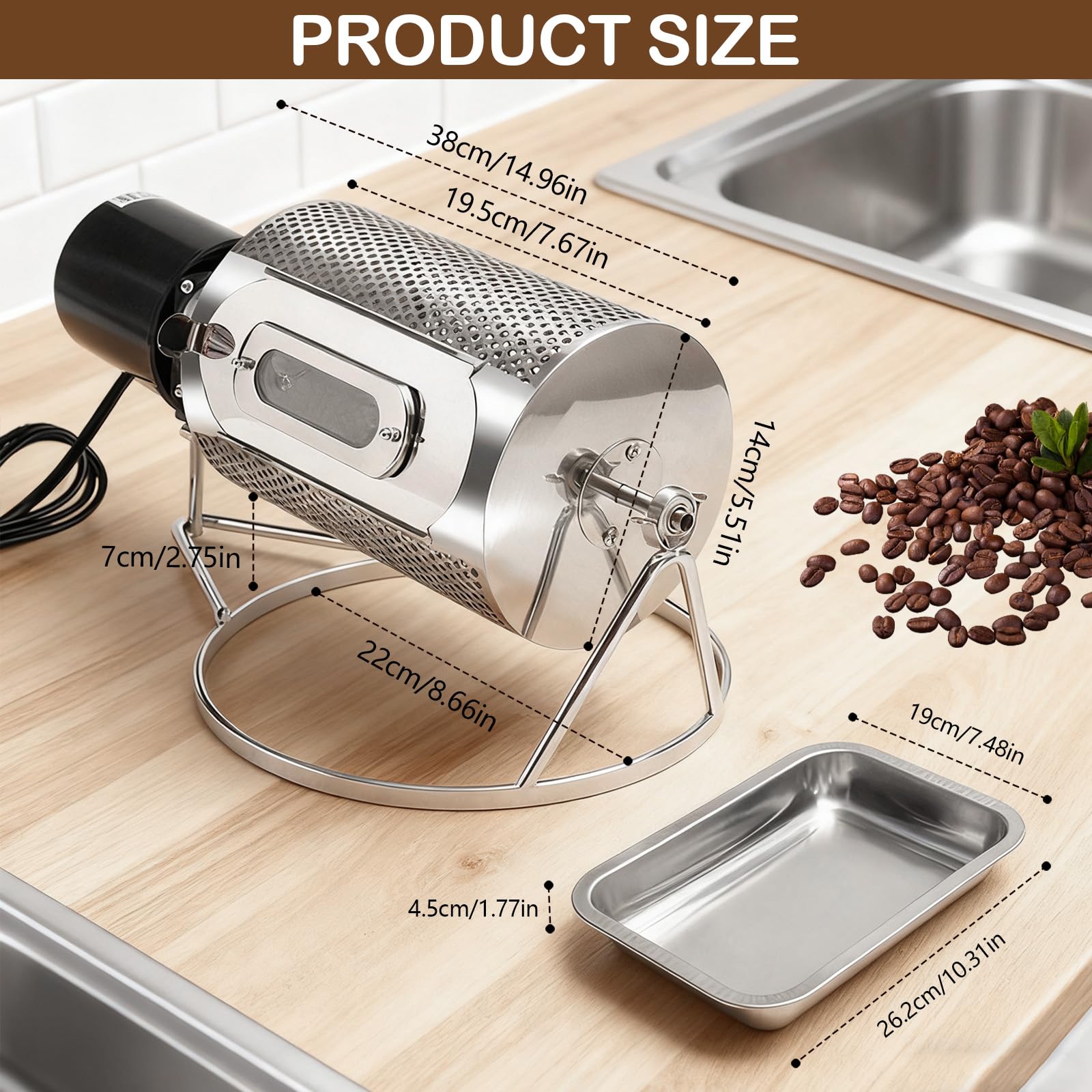 Torréfacteur à Café électrique, Entièrement Automatique Pour Usage Domestique Et Professionnel Torréfacteur à Tambour Avec Fenêtre De Visualisation Plateau En Acier Inoxydable Capacité De 250g