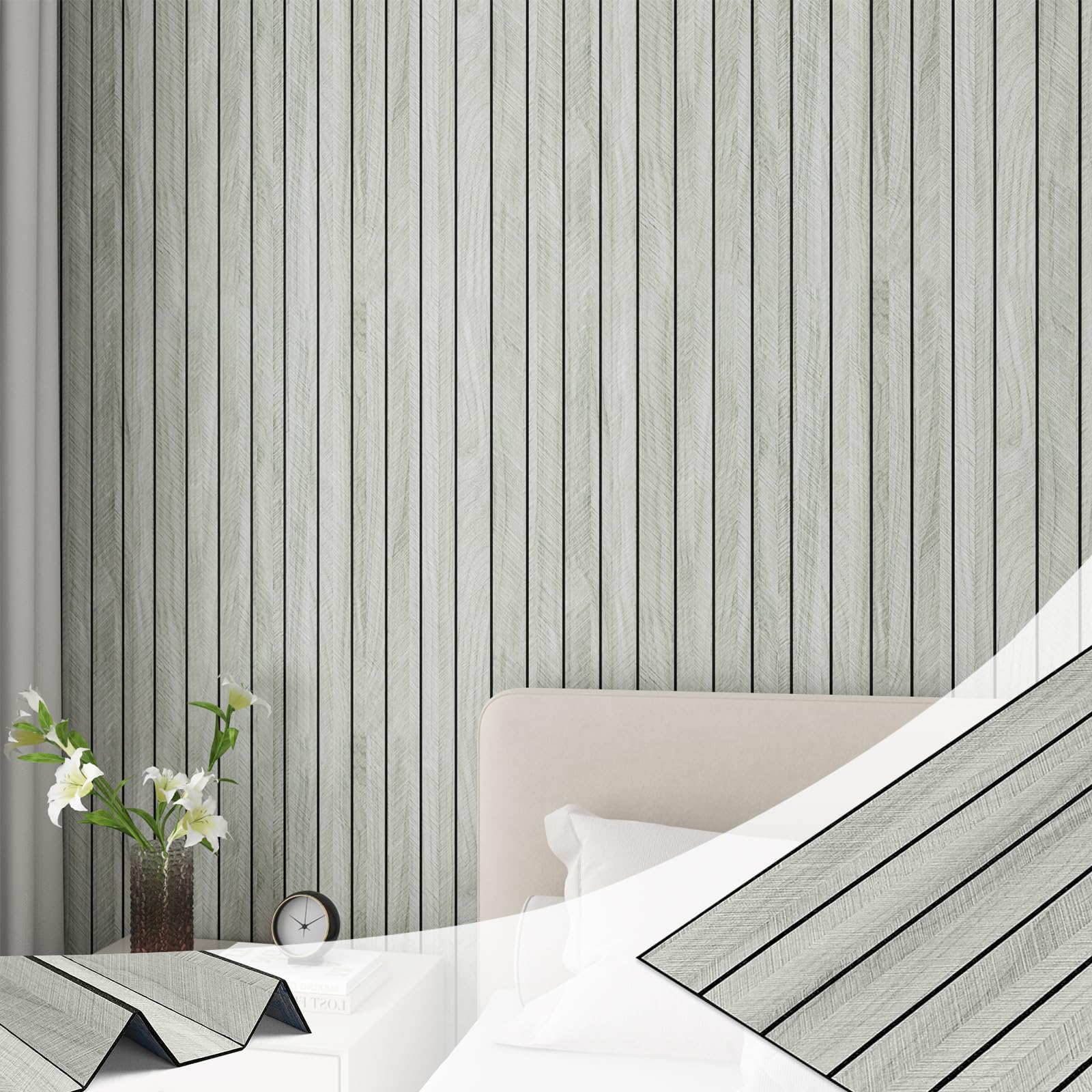 LaCheery 60cm x 300cm Pannelli Decorativi per Pareti PVC 3D Rotolo Pannelli da Parete Effetto Legno Carta da Parati Adesiva Muro Grigio Chiaro Spesso Impermeabile per Muro Armadio Soggiorno Salone