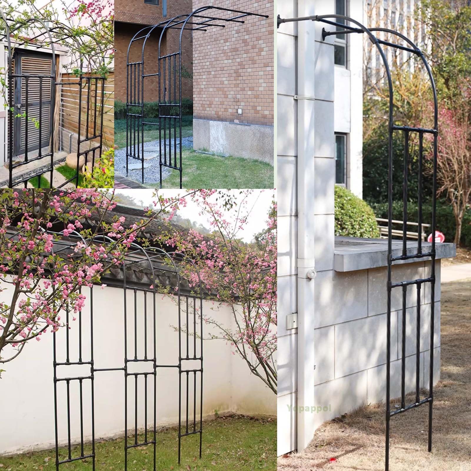 Metall-Gartenbogen – Wandmontiertes halbes Rankgitter für Kletterpflanzen – Stützbogen für den Außenbereich für Rosen, Hochzeiten und Terrassen (120 x 240 x 40 cm) – schwarzes Finish
