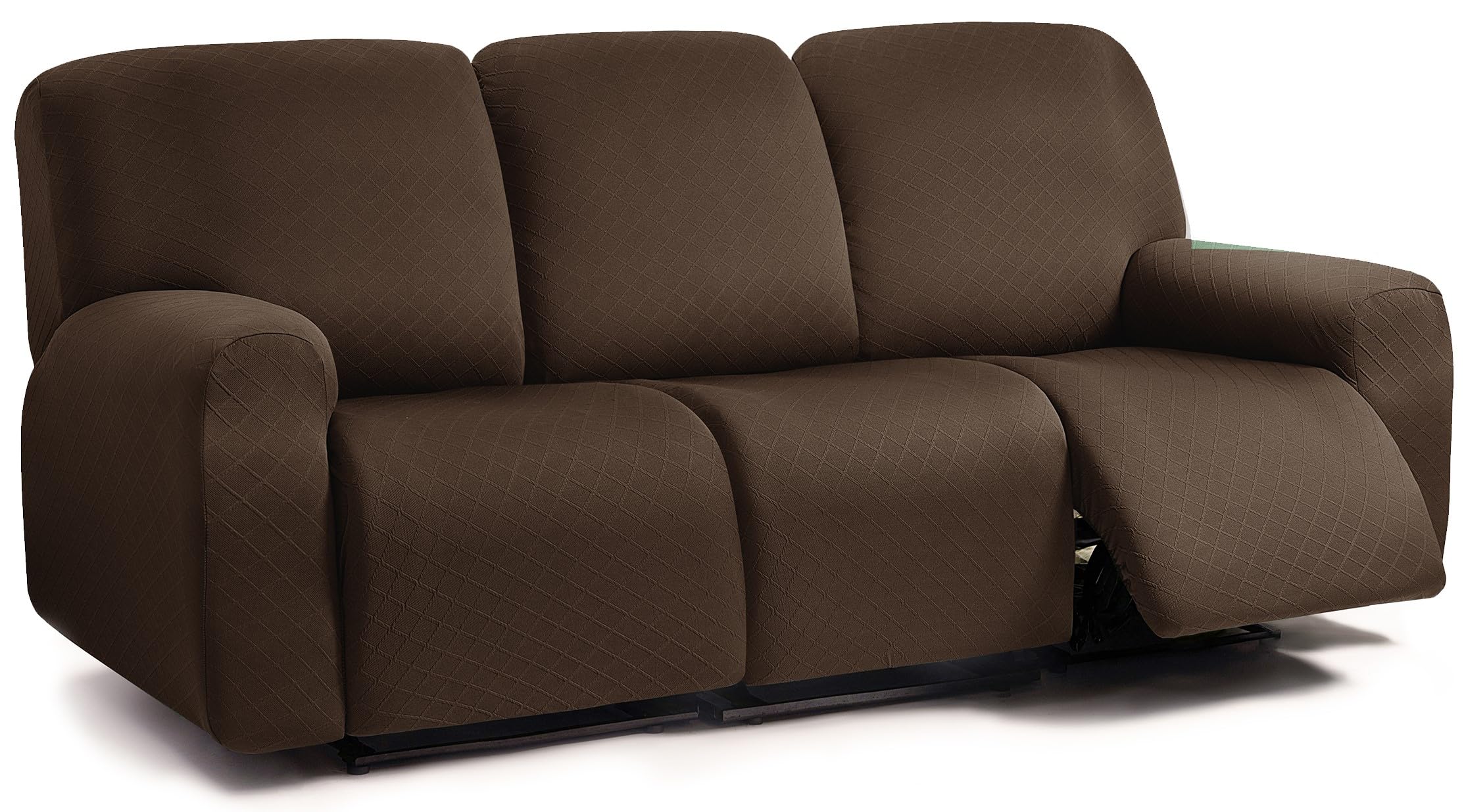 ULTICOR Squared Jacquard Design 8-Pieces Recliner Sofa Covers Stretch Reclining Couch Covers for 3 Cushion Reclining Sofa Slipcovers Thick Soft Washable (3 Seater Recliner Cover, Chocolate)