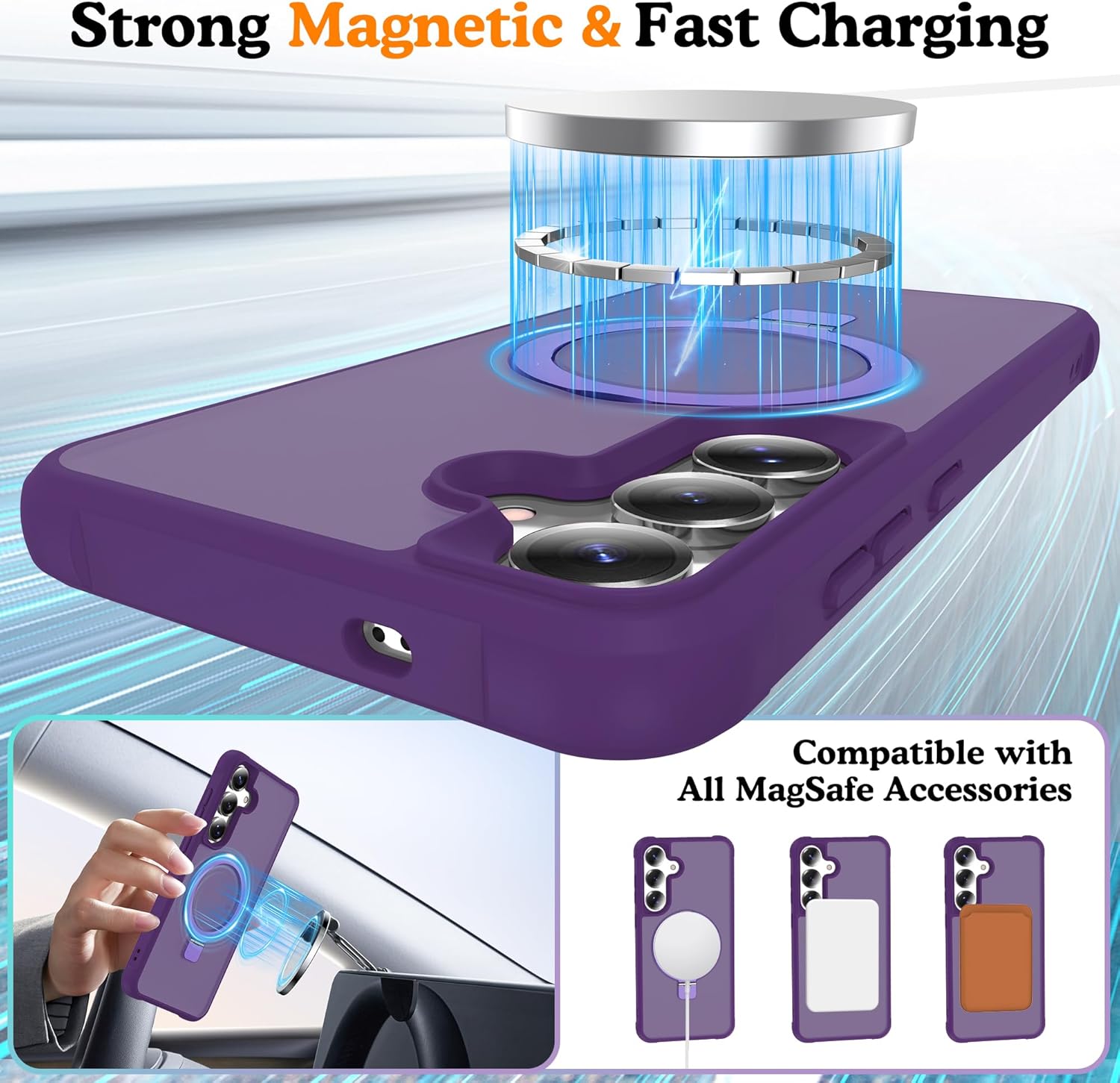Compatible with Samsung Galaxy S24 Case & Samsung Galaxy S25 Case with Magnetic Ring Stand, Compatible with Mag-Safe Translucent Phone Case for S24 & S25 6.2", Puple