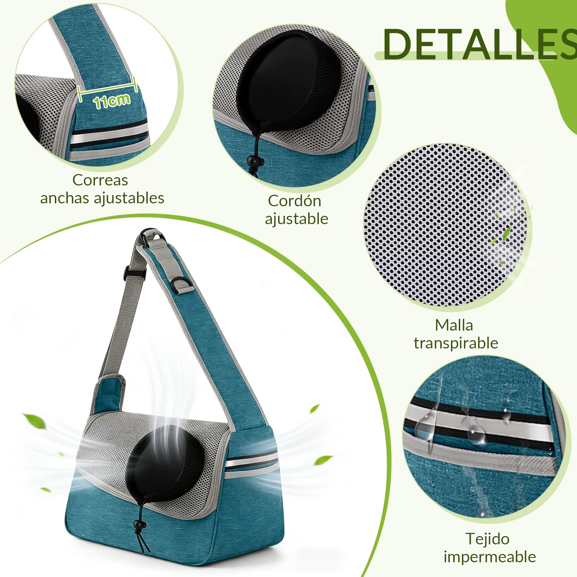 ALLSOPETS Bolsa Bandolera para Perros Pequeños y Gatos – Sling Transpirable para Cachorros con Correa Ajustable y Bolsillo Lateral, Transportín para Gatos de Viaje y Camping (Azul Cielo)