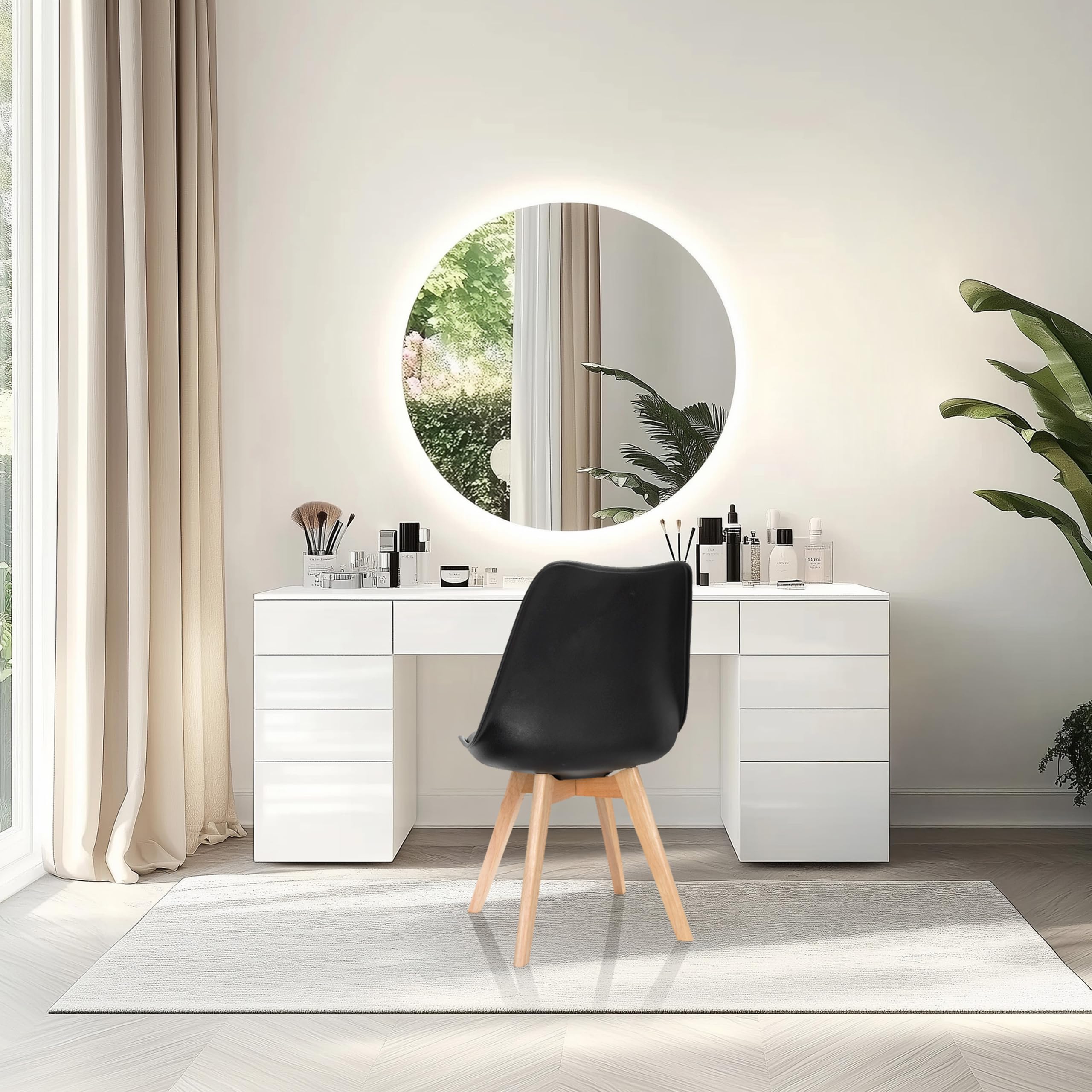 hjh OFFICE 4er Set Esszimmerstühle Scandi Massivholz Beine Buche, Stuhl Küchenstuhl gepolstert im Retro-Design, Kunststoff Schwarz 661011