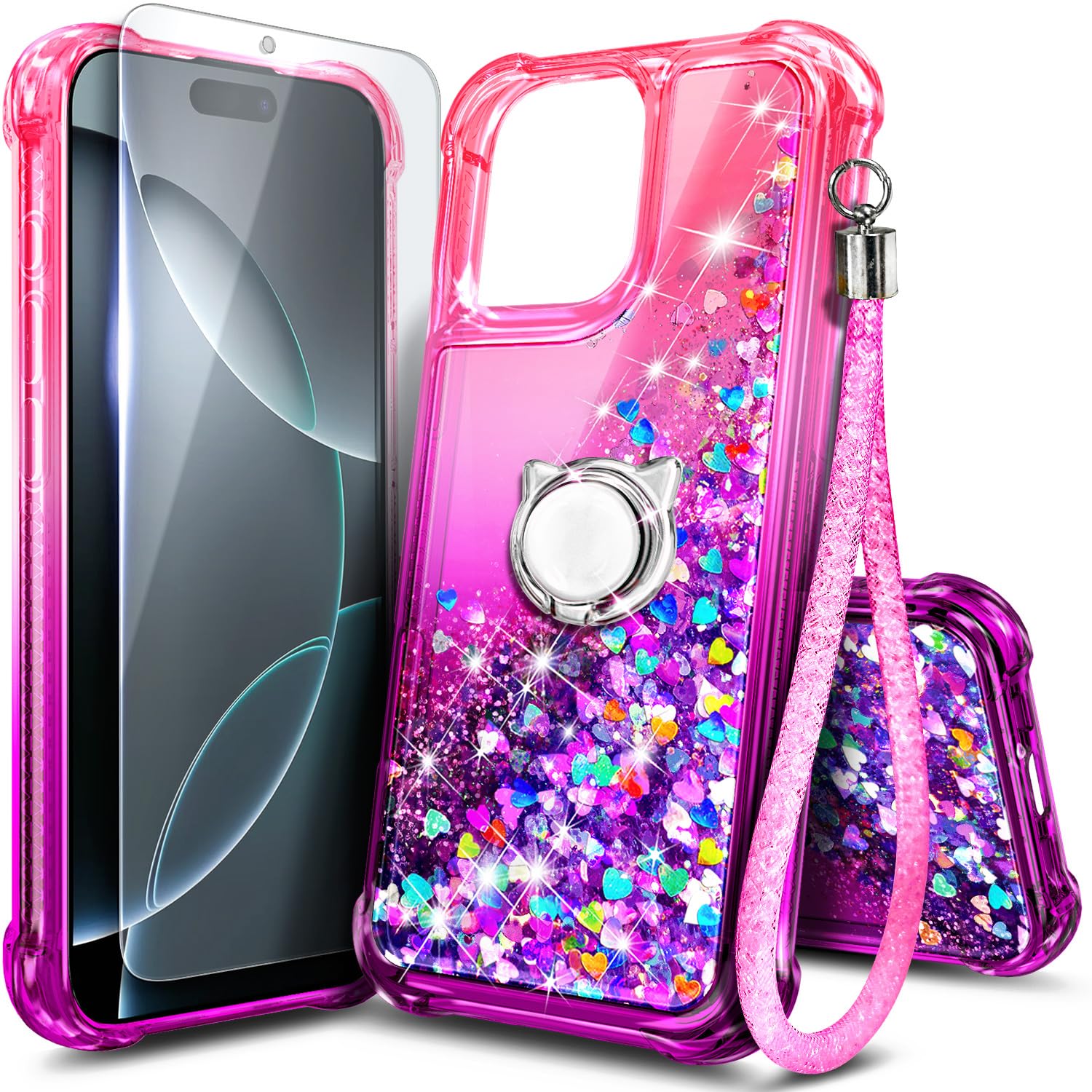 NGB Designed for iPhone 16 Plus Case, Cute Liquid Glitter, Pink/Purple