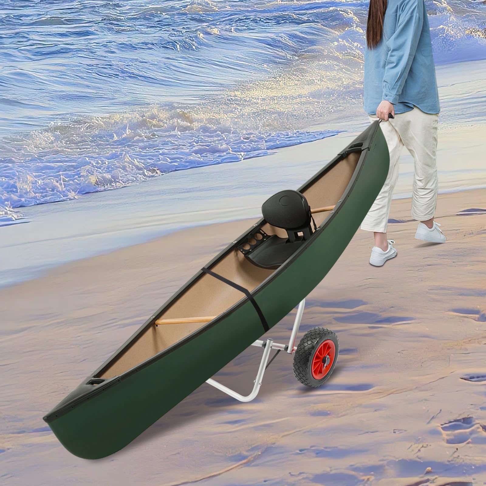 Faltbarer Kajakwagen, Sup Wagen Bootswagen Kanuwagen bis zu 80kg mit 2 Solide PU-Räder für Booten, Kanus, Rettungsinseln, Paddeln, Surfbrettern, Silber, Schwarz