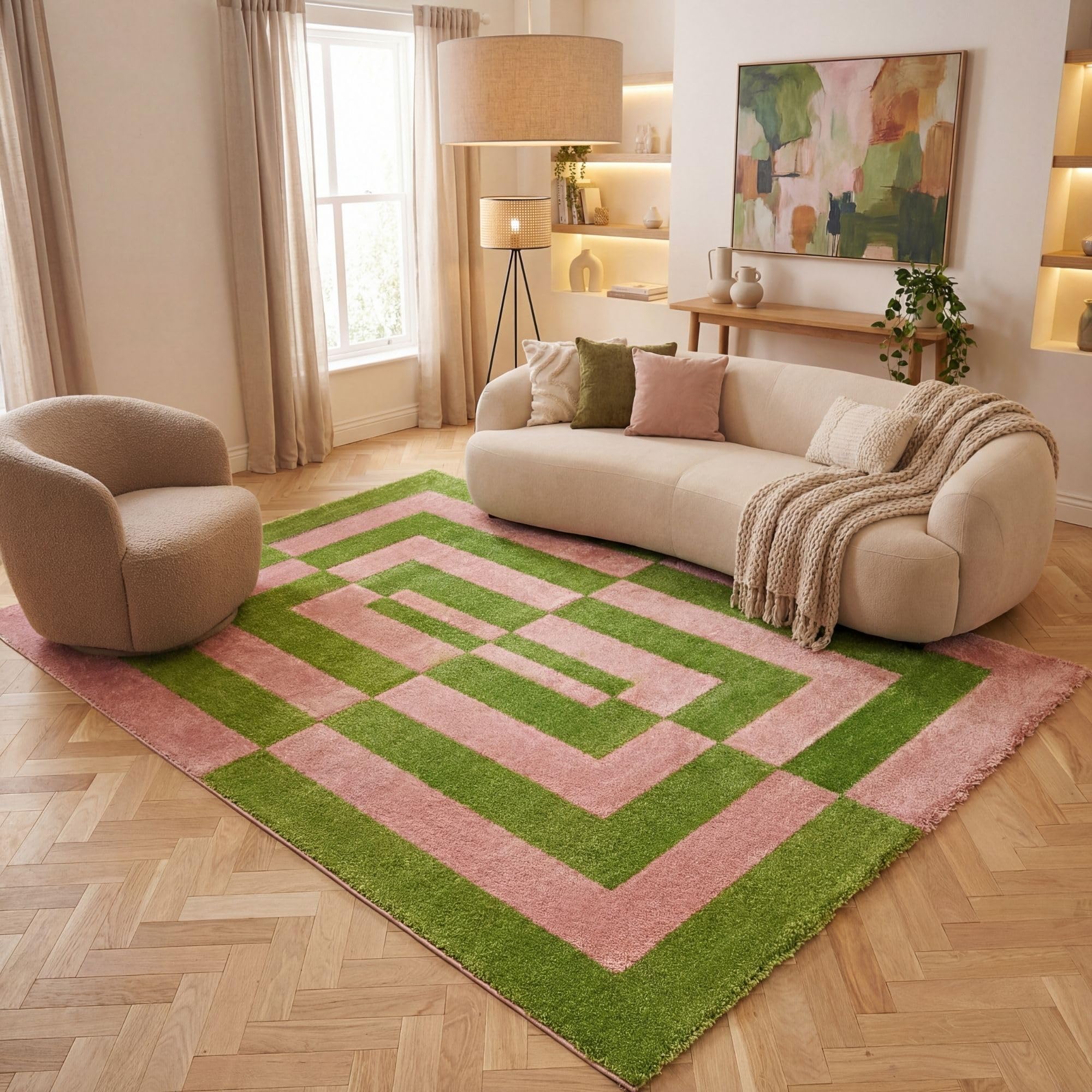 The Rugs Green/Pink Joli Geometric & Rug - 120X170 Cm