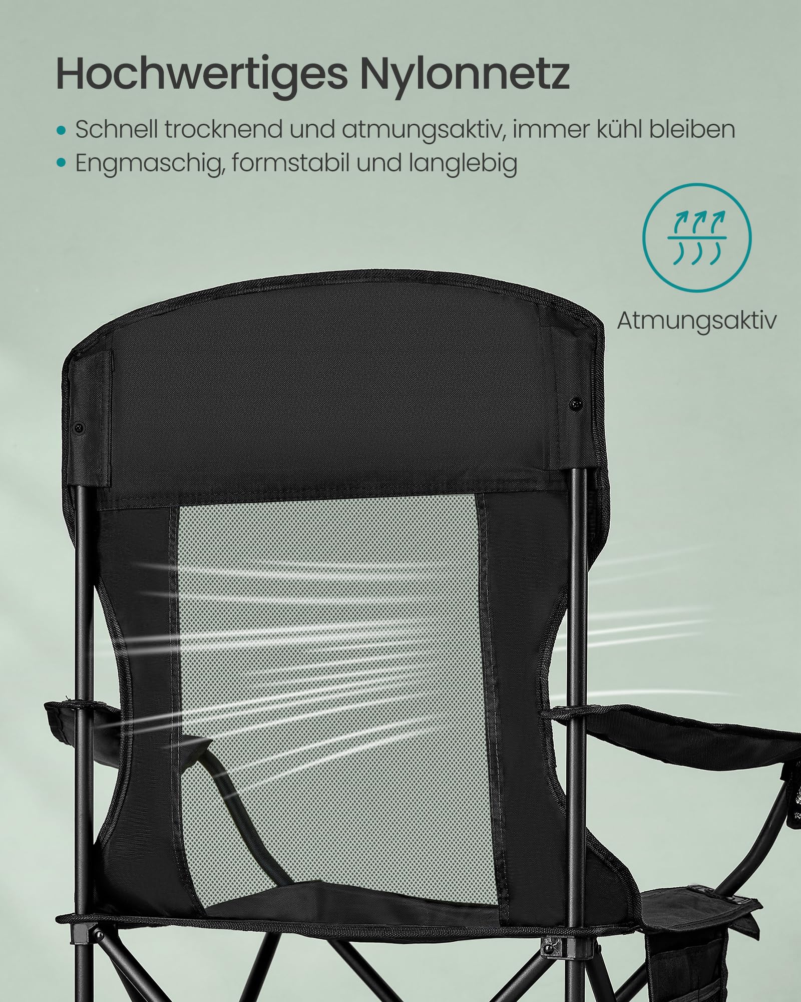 SONGMICS Campingstuhl 2er Set, Klappstuhl Outdoor, Angelstuhl, hohe Rückenlehne, verstellbare Armlehnen, Getränkehalter, klappbar, bis 150 kg belastbar, Camping Garten