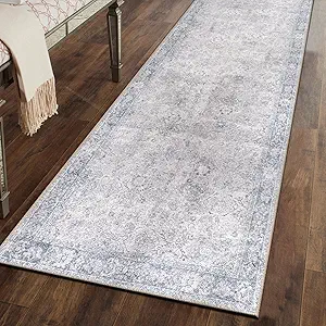 Rugshop Ocean/Blue Transitional Vintage Bordered Runner Rug — Machine Washable, 2'6"x10' for Hallway, Entryway and Kitchen