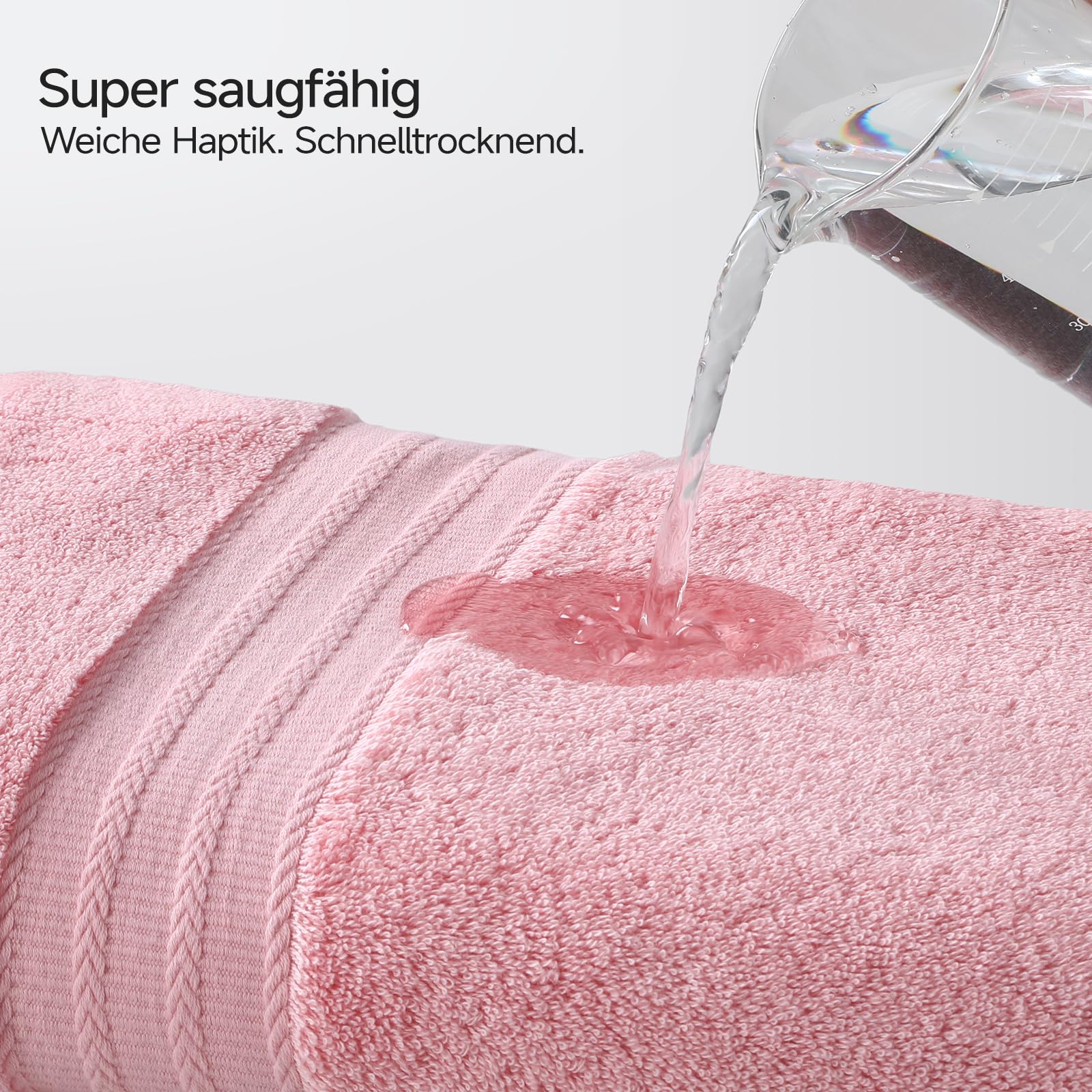 REDKISS 8 teilig Handtuch Set aus Baumwolle mit Aufhänger,weich & saugstark | OEKO-TEX zertifiziert, 540GSM, mit 2 Badetuch+2 Handtücher + 4 Waschlappen, ideal für Bad & Sauna-Rosa