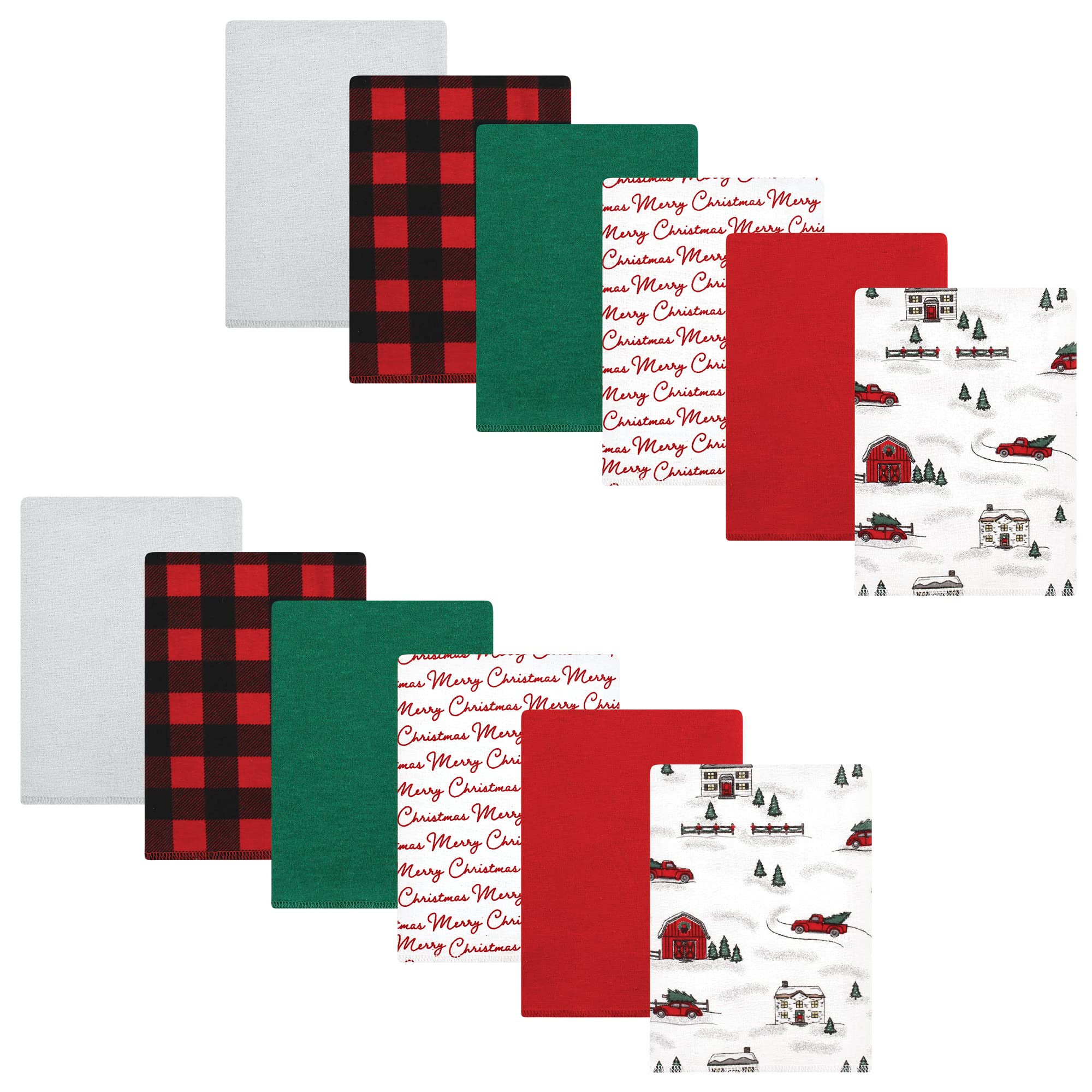 Hudson Baby Unisex Baby Cotton Flannel Burp Cloths Bundle, Christmas Scene, One Size