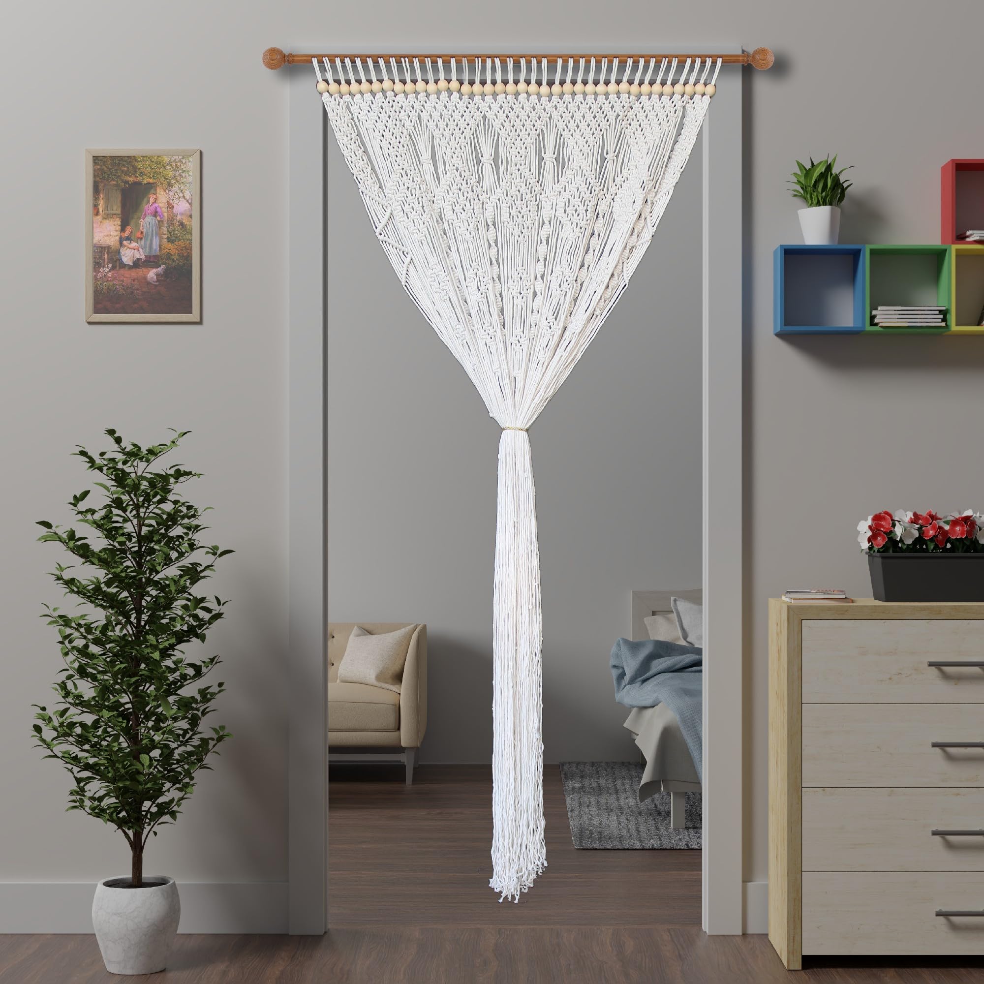 Tenda per porta in stile bohémien, fatta a mano, tenda anti-mosche per finestre, porte, schermi, nappe, tende divisorie a pannello (originale, 90 x 200 cm, fiore)