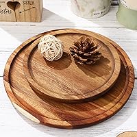 Vista 2 de STOBAZA Bandejas decorativas de madera de acacia para mesa auxiliar, juego de 2 bandejas redondas de madera para centro de mesa, bandeja para velas