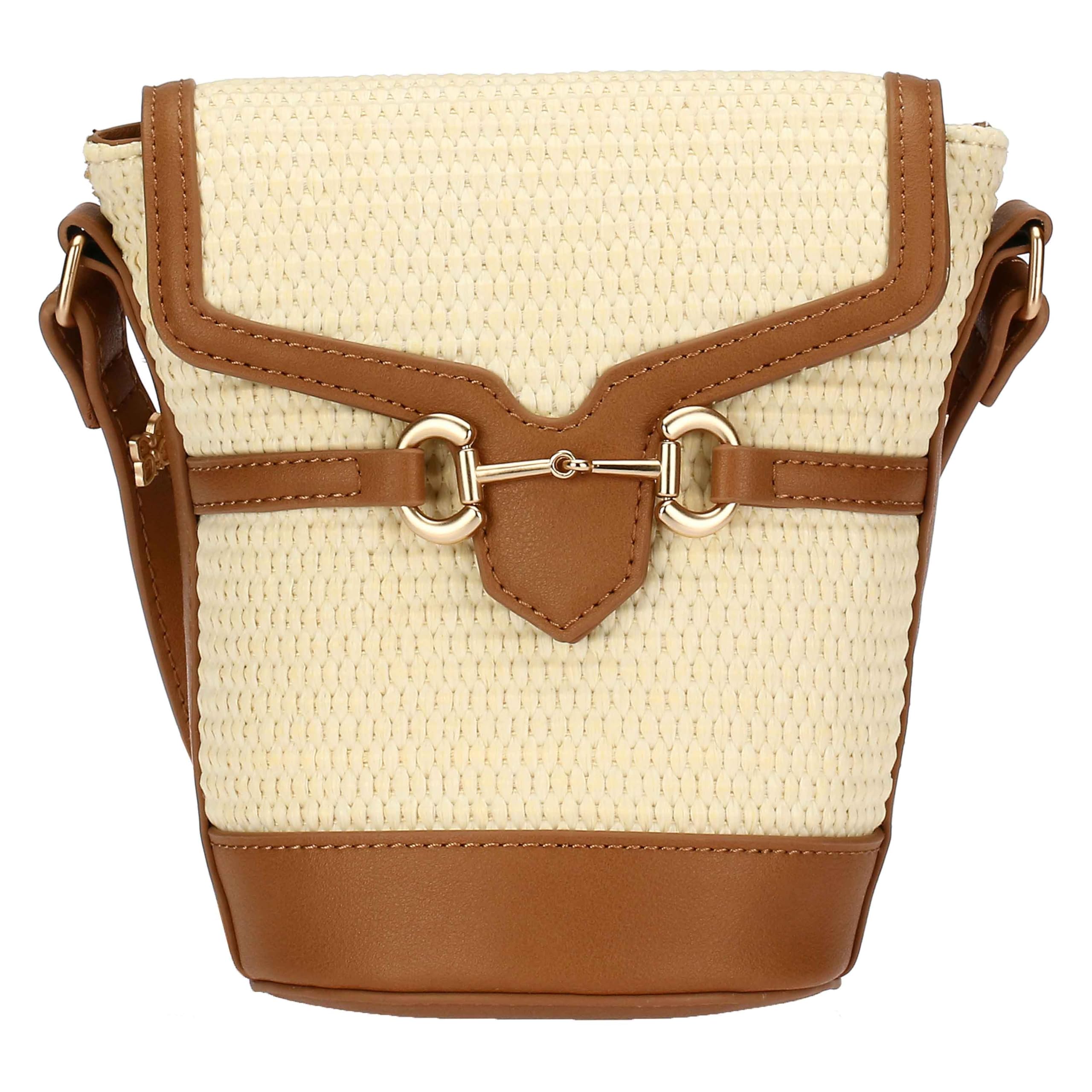 THUN - Borsa secchiello in paglia ed ecopelle, Materiale principale 65% PP, 35% cotone, Fodera 100% Poliestere, Rifiniture 100% Poliestere, Metallo, Collezione Sempre con Me, 11.5 x 9.5 x 17.5 cm