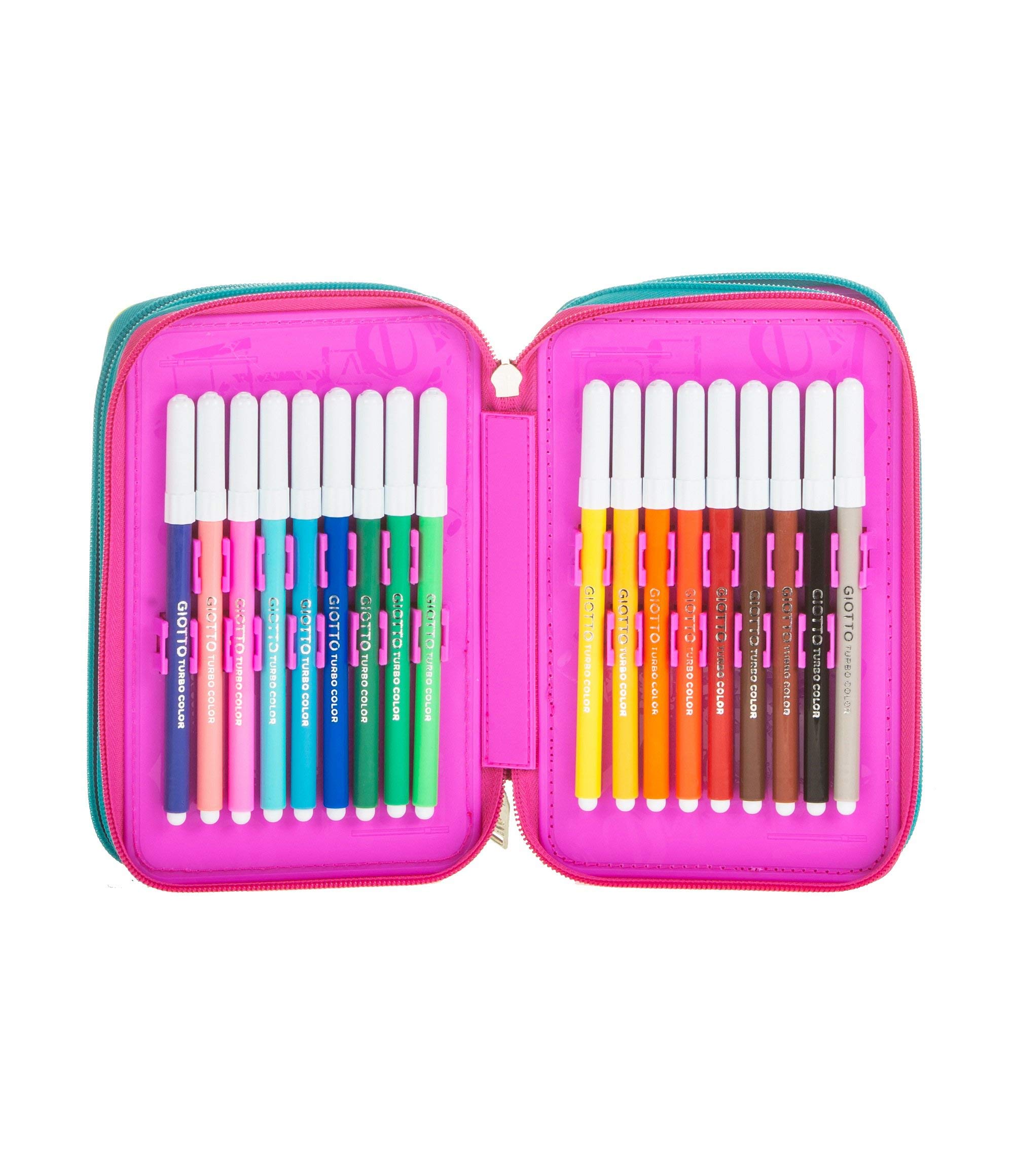 SEVEN S.P.A. ASTUCCIO scuola - SJ GIRL - Rosa - 3 scomparti - pennarelli matite ecc.