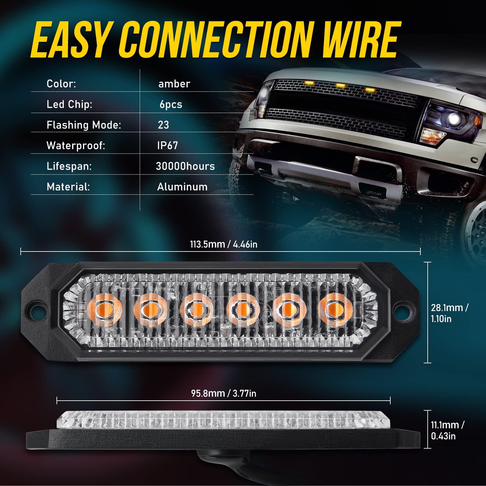 OPP ULITE 4PCS 6-LED Montaje en Superficie Advertencia de Emergencia Peligro Intermitente Barra de luz estroboscópica con Impermeable para camión de Coche 12-24V(Amarillo)