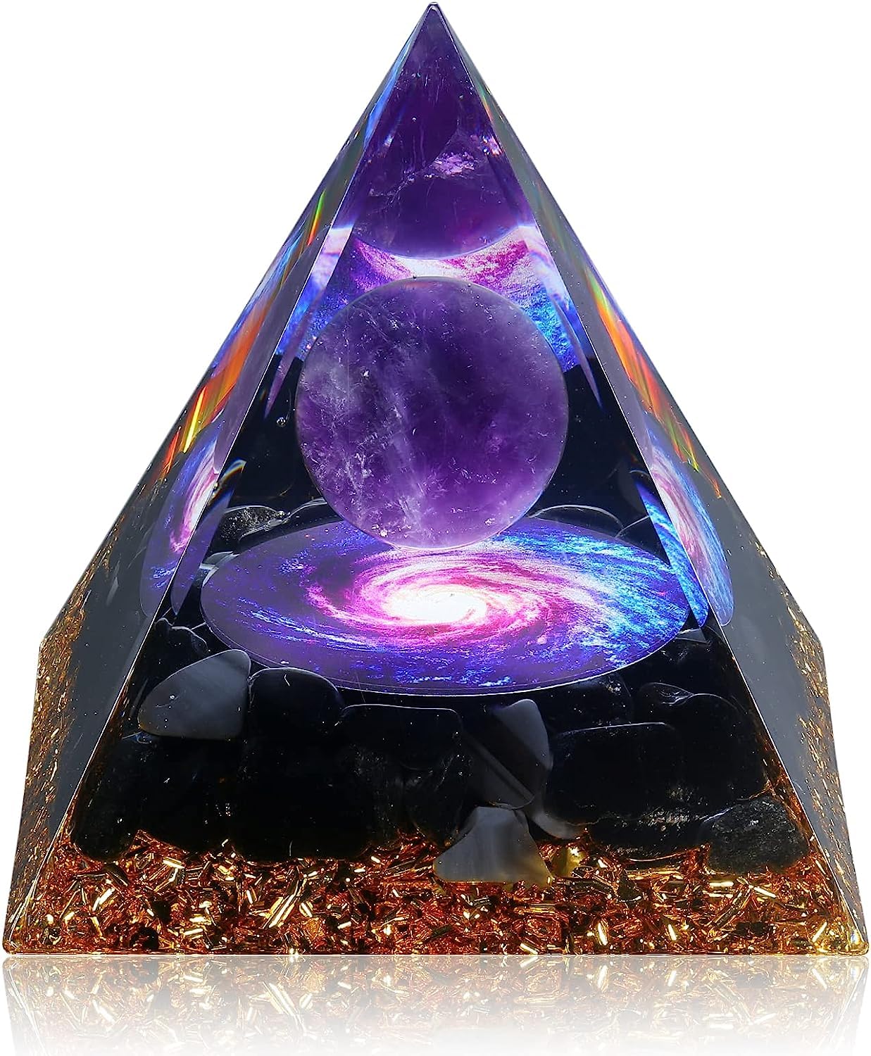 CHJGLNL Orgone Pyramid for Positive Energy, Orgonite Amethyst&Obsidian Healing Crystal Pyramids for Reduce Stress Chakra Reiki Healing Meditation Attracts Lucky and Success (6CM)