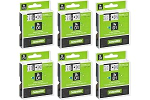 Pack of 6 Dymo D1 Label Tape Refills 45013 Black on 1/2'...