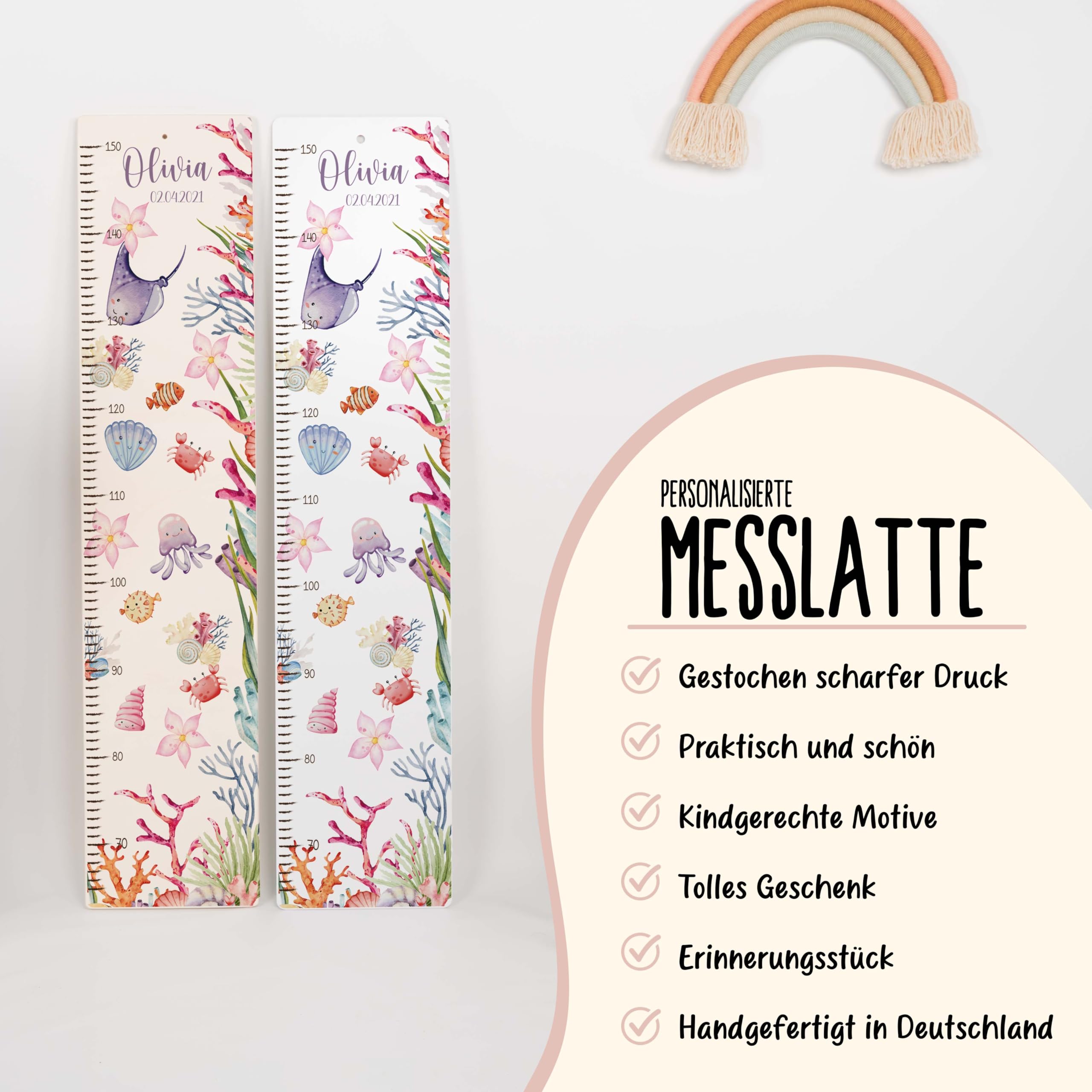 Personalisierte Messlatte Kinder 70-150 cm - Einzigartige Kinderzimmer Deko Mädchen und Jungen, Größenmesser Kinder mit Namen
