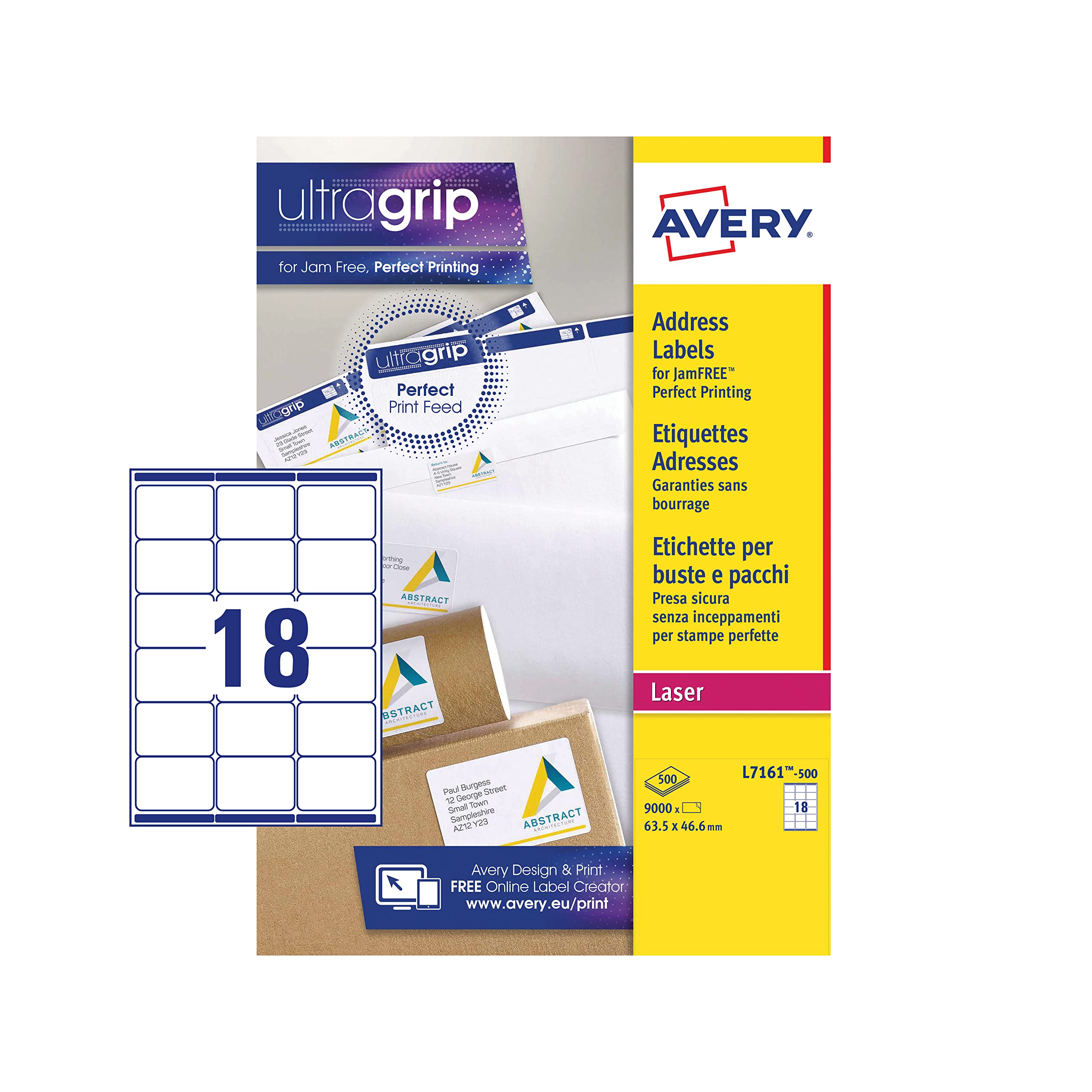 Avery L7161-500 QuickPEEL Address Labels 500 sheets - 18 Labels per