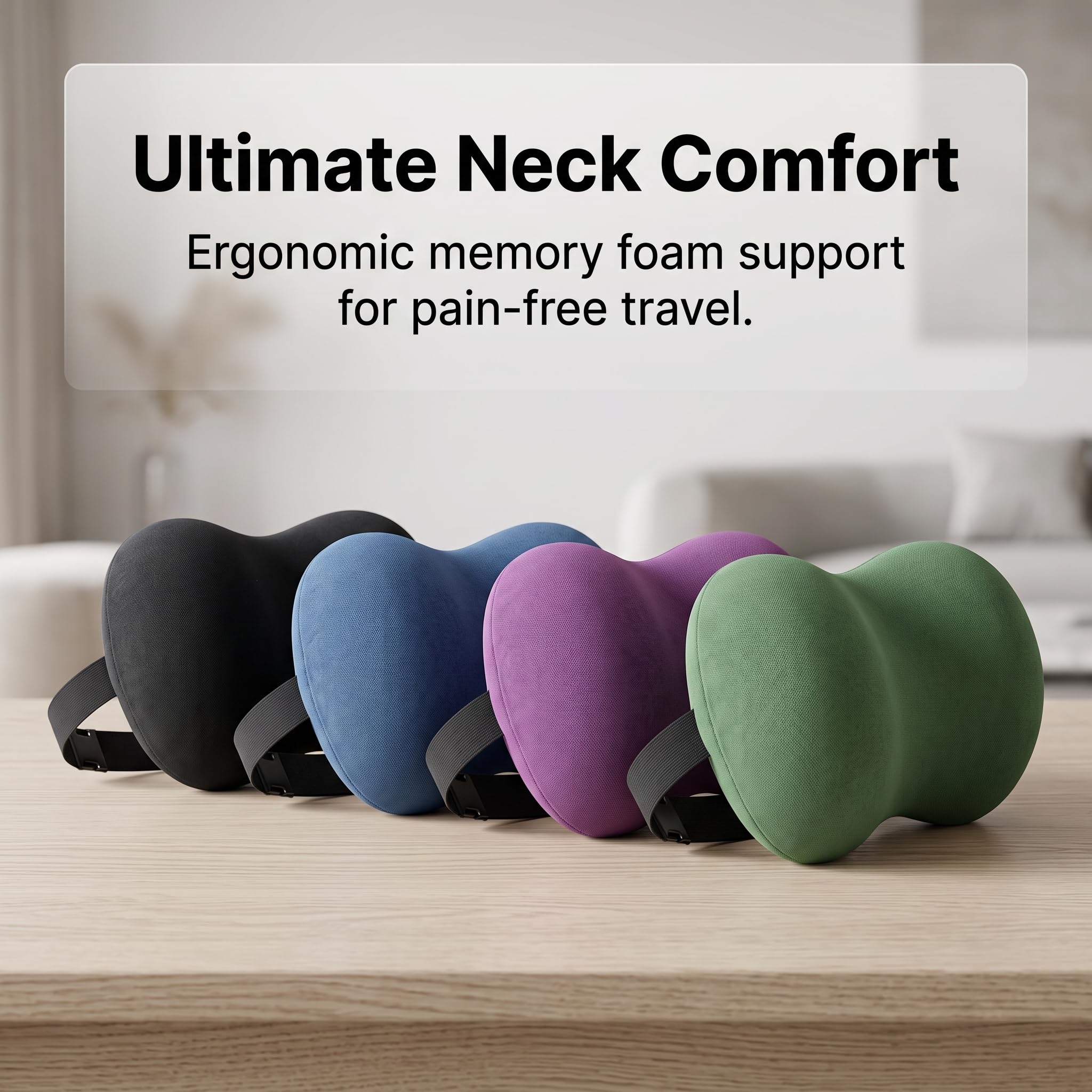 Almohada Cervical Viaje Plegable para Cuello y, Cojín Ergonómico Espuma Viscoelástica con Correa Ajustable, Verde UVA